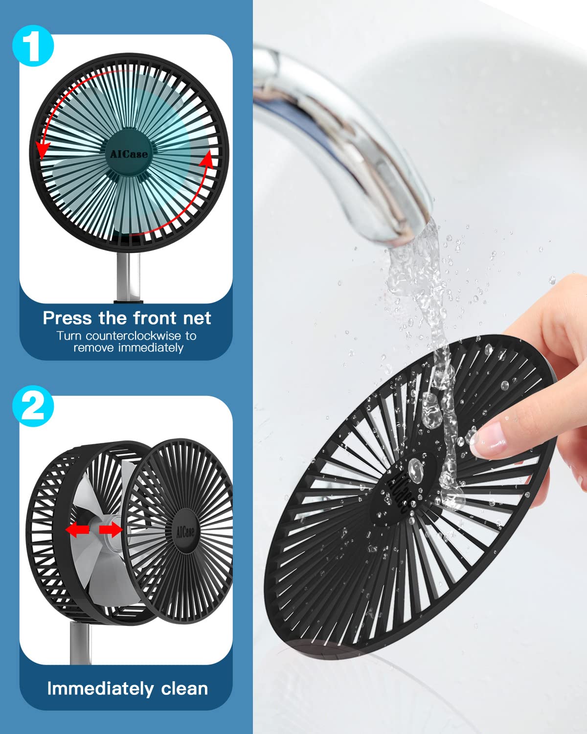 Foto 7 | Ventilador de Pie Aicase Plegable Portátil Recargable - Venta Internacional