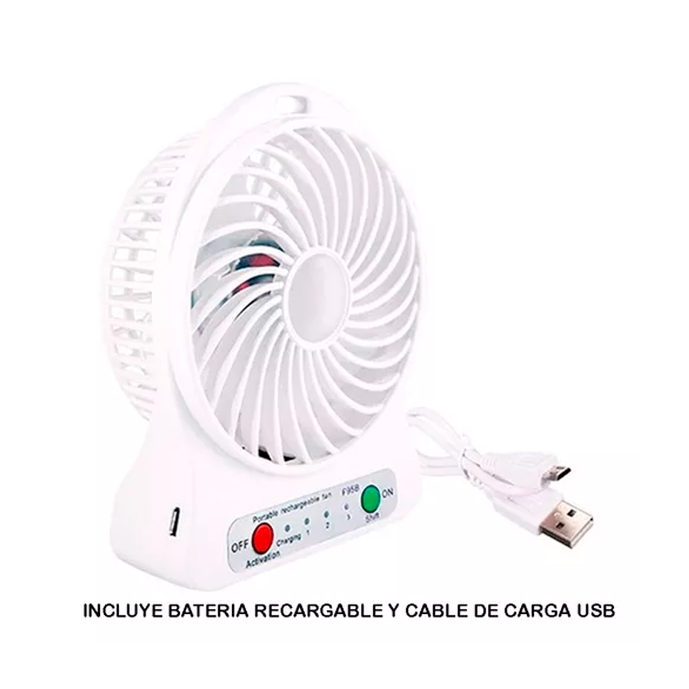 Foto 3 | Ventilador Portátil Recargable USB de 3 Velocidades Blanco - Venta Internacional
