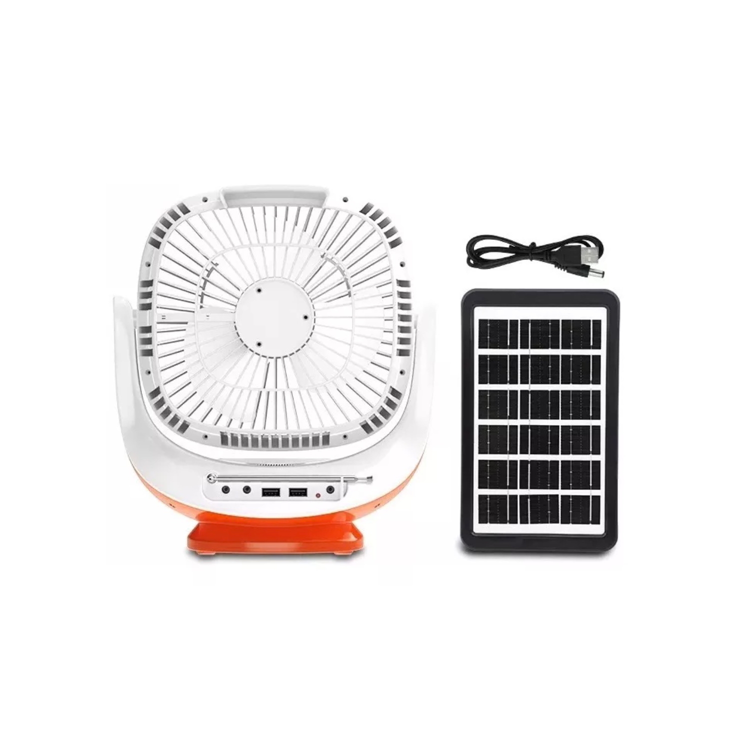 Ventilador de Mesa Recargable con Panel Solar Radio y Luz - Multifuncional y Portátil