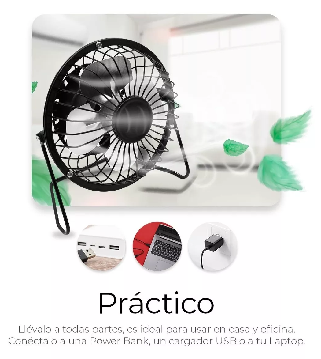 Foto 3 pulgar | Ventilador de Escritorio USB Pequeño con Aspas de Metal de 14 cm - Negro