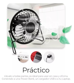 Foto 2 | Ventilador de Escritorio USB Pequeño con Aspas de Metal de 14 cm - Negro