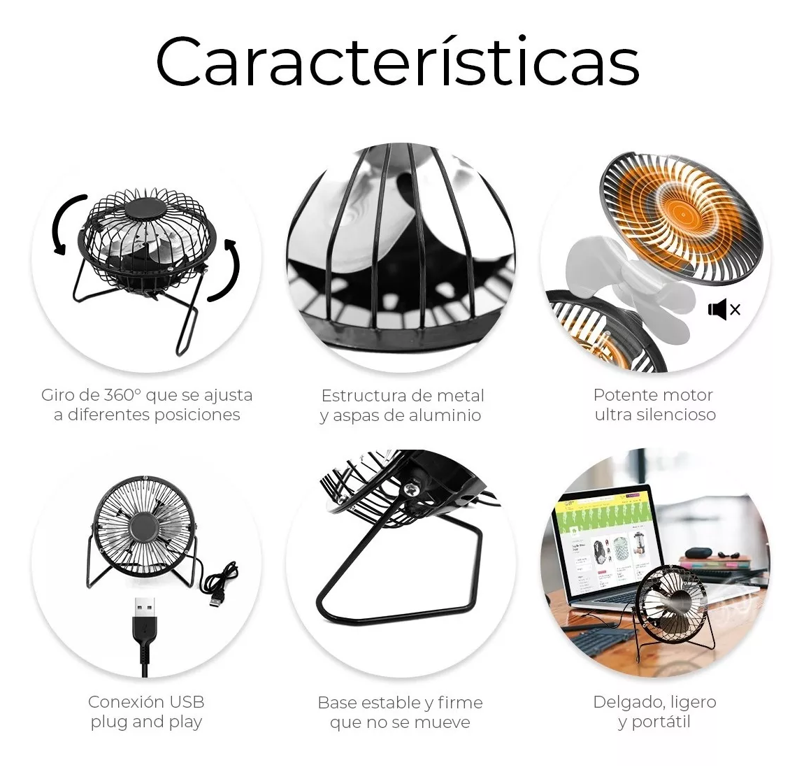 Foto 4 pulgar | Ventilador de Escritorio USB Pequeño con Aspas de Metal de 14 cm - Negro