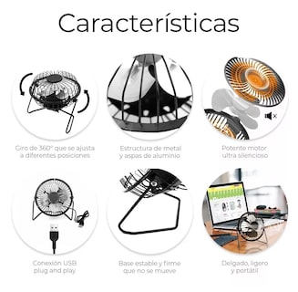 Foto 3 | Ventilador de Escritorio USB Pequeño con Aspas de Metal de 14 cm - Negro