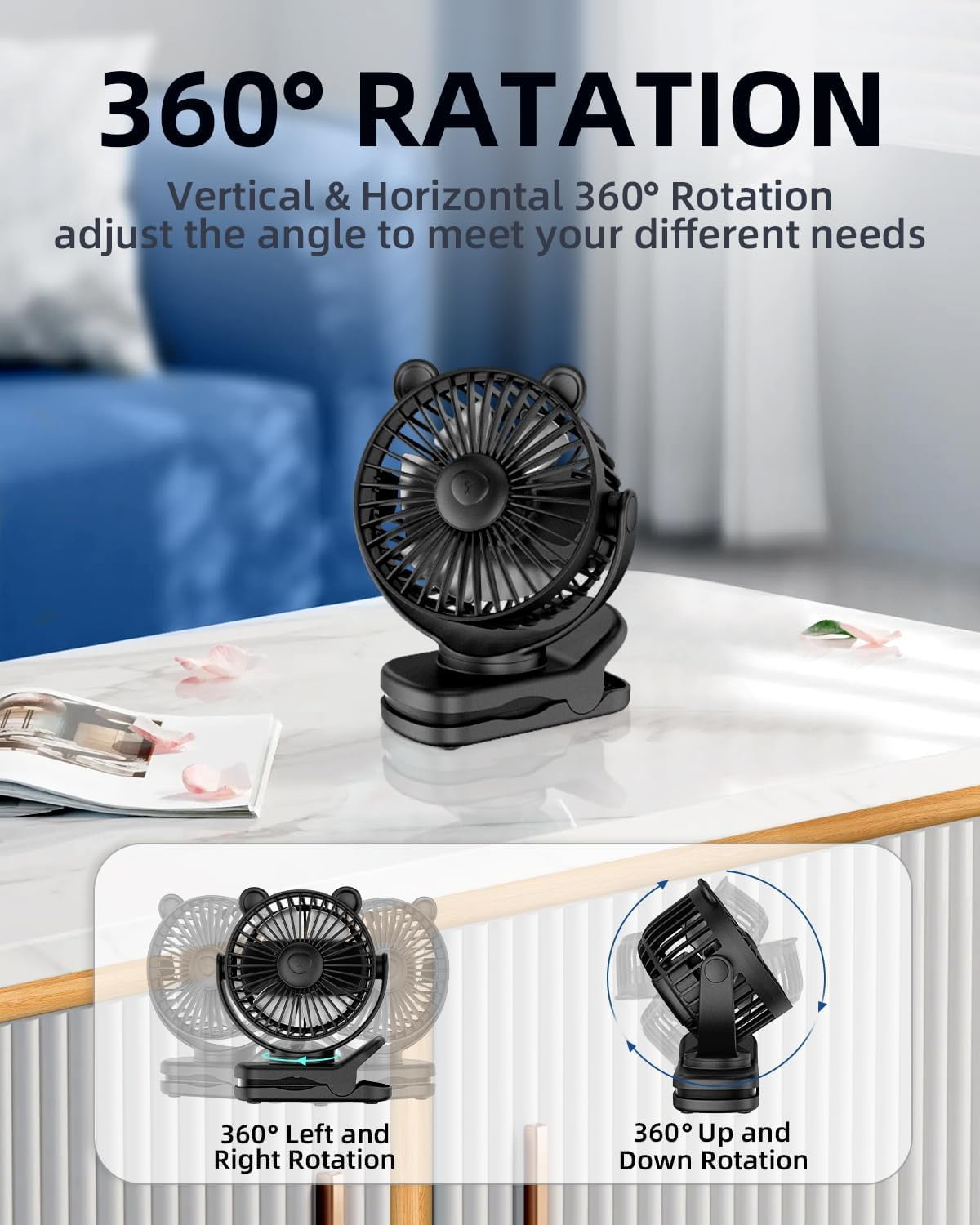 Foto 5 pulgar | Ventilador Con Clip Kidee, Batería Recargable De 2000 Mah, 3 Velocidades De Viento - Venta Internacional.