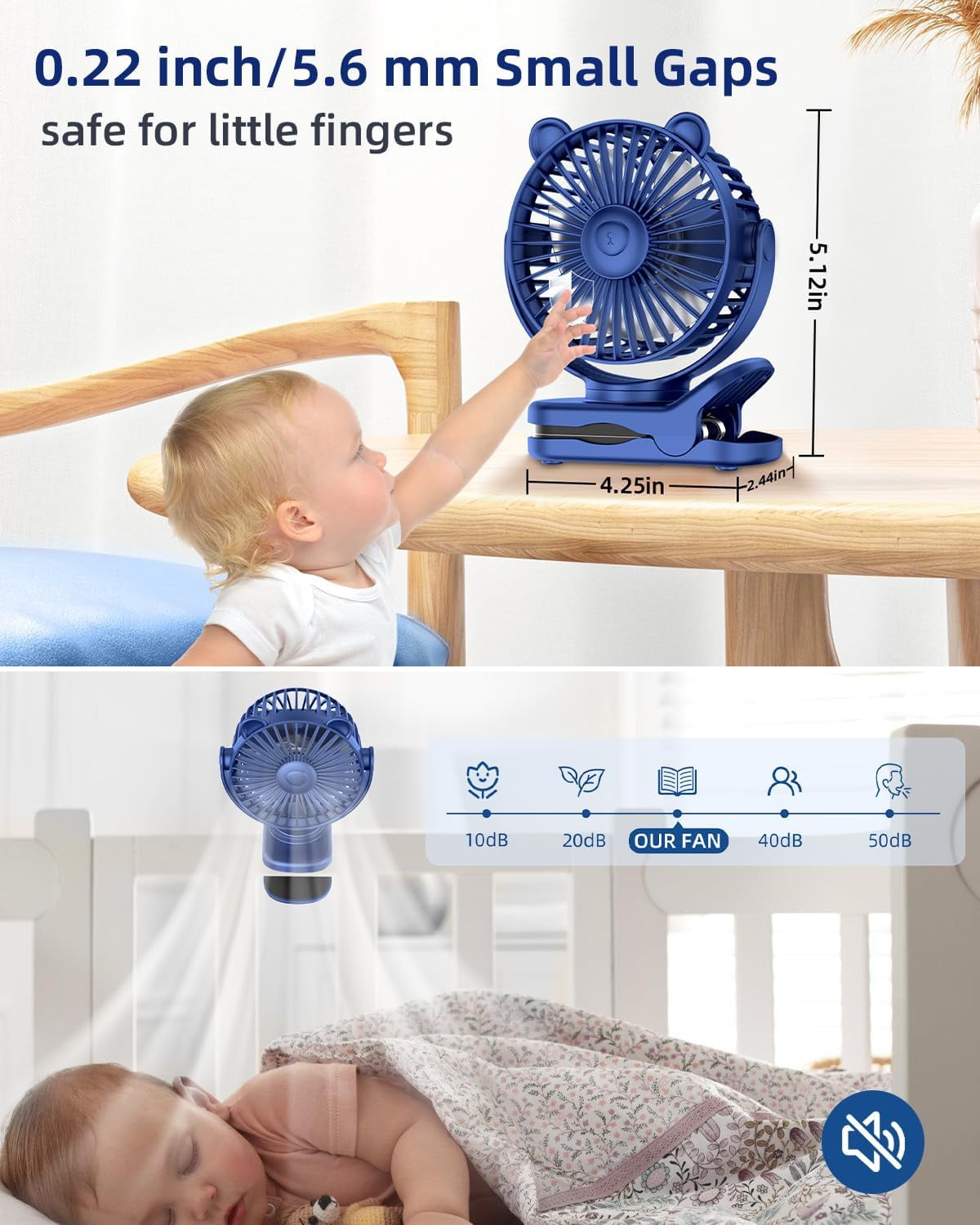 Foto 5 pulgar | Ventilador Con Clip Kidee, Batería Recargable De 2000 Mah, 3 Velocidades De Viento - Venta Internacional.