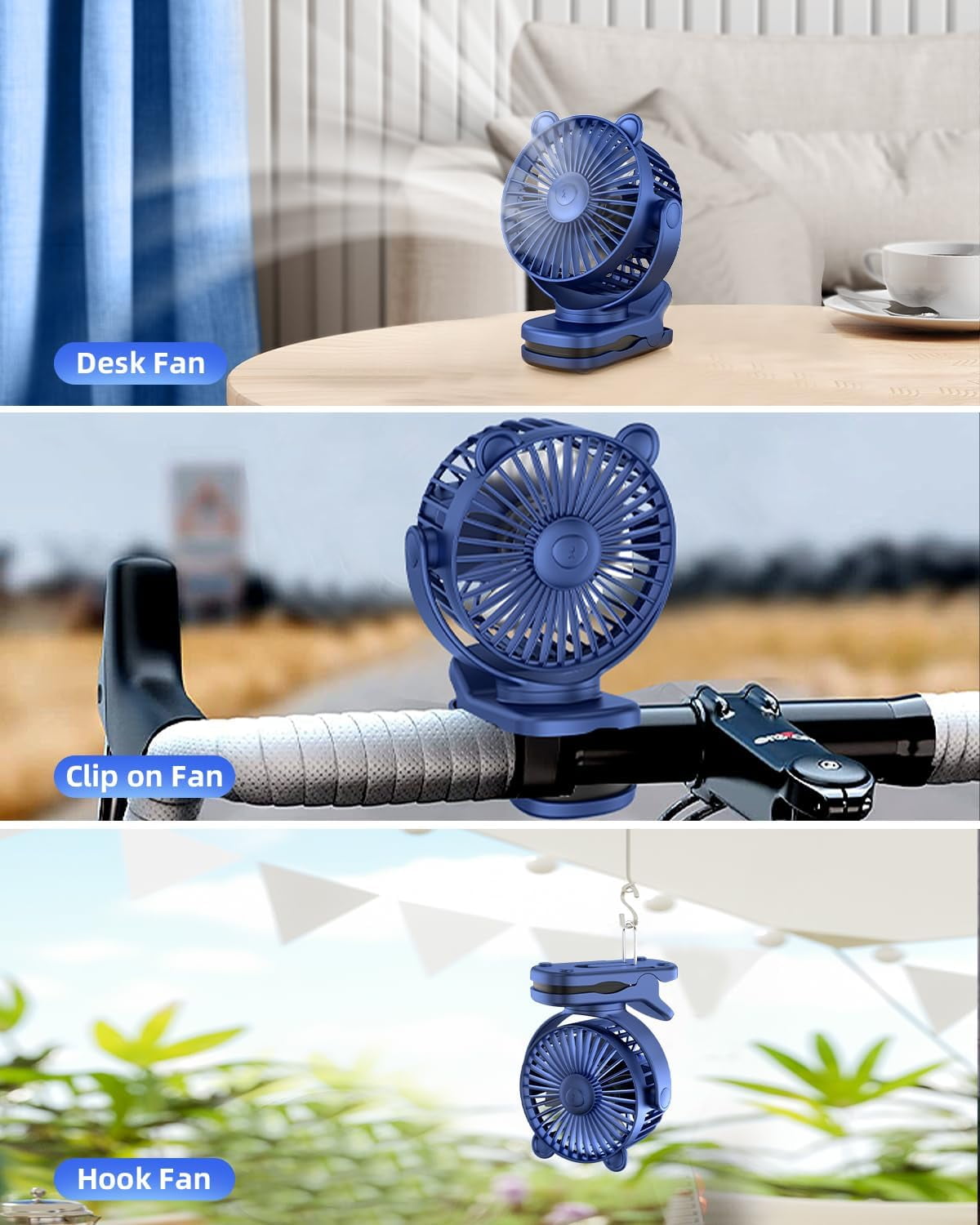 Foto 6 pulgar | Ventilador Con Clip Kidee, Batería Recargable De 2000 Mah, 3 Velocidades De Viento - Venta Internacional.