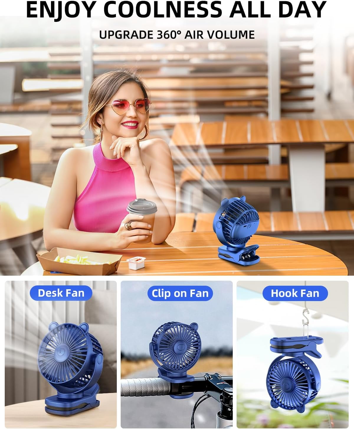 Foto 6 | Ventilador Con Clip Kidee, Batería Recargable De 2000 Mah, 3 Velocidades De Viento - Venta Internacional.