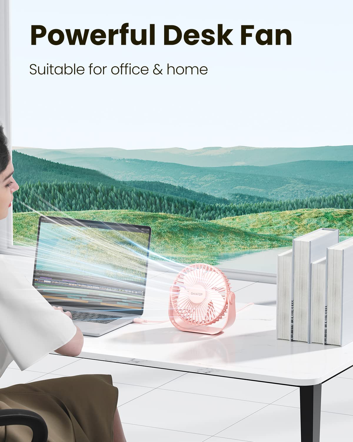 Foto 3 pulgar | Ventilador De Escritorio Gaiatop Usb Portátil De 3 Velocidades Con Fuerte Flujo De Aire, Color Rosa - Venta Internaci