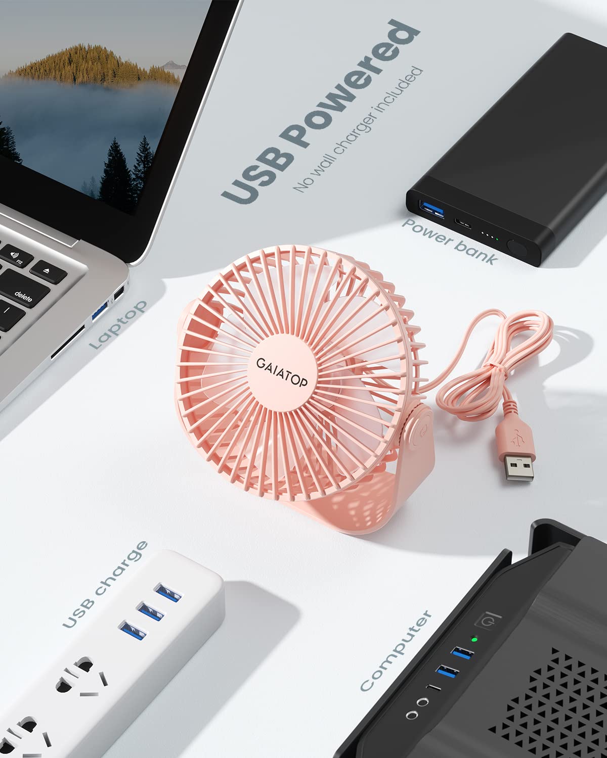 Foto 7 pulgar | Ventilador De Escritorio Gaiatop Usb Portátil De 3 Velocidades Con Fuerte Flujo De Aire, Color Rosa - Venta Internaci