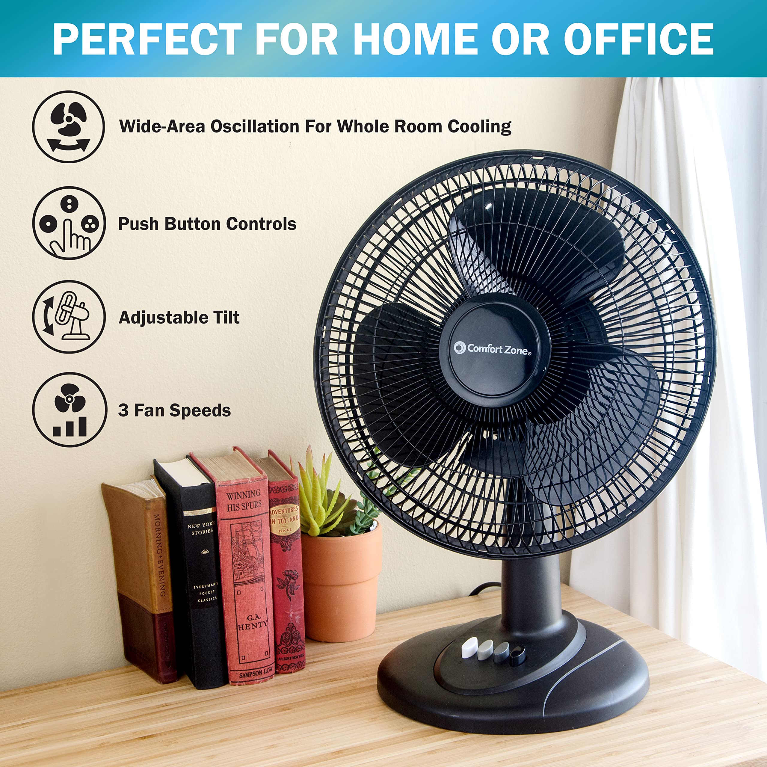 Foto 4 pulgar | Ventilador De Mesa Comfort Zone Cz121bk, 30 Cm, Oscilante De 3 Velocidades - Venta Internacional.