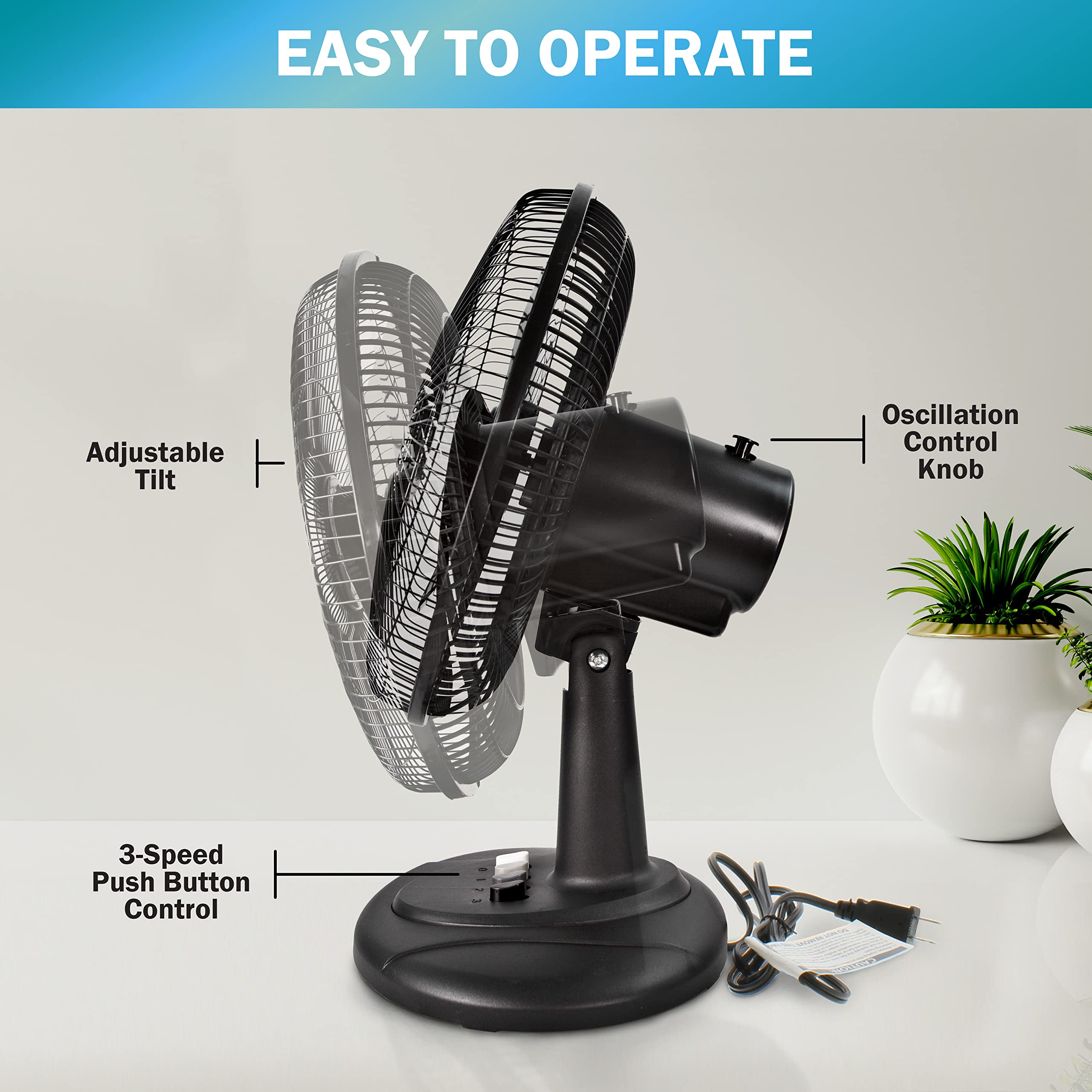 Foto 5 pulgar | Ventilador De Mesa Comfort Zone Cz121bk, 30 Cm, Oscilante De 3 Velocidades - Venta Internacional.