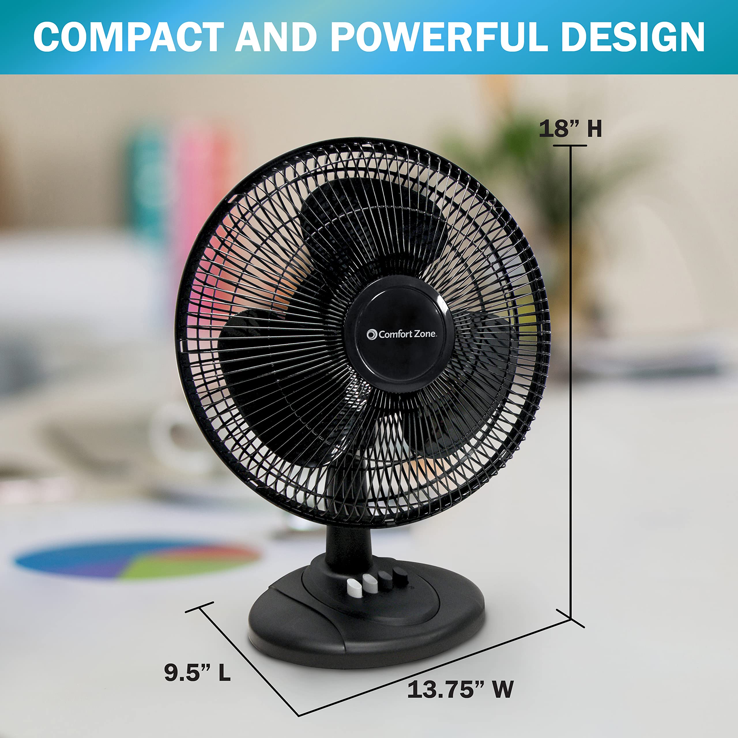 Foto 6 pulgar | Ventilador De Mesa Comfort Zone Cz121bk, 30 Cm, Oscilante De 3 Velocidades - Venta Internacional.