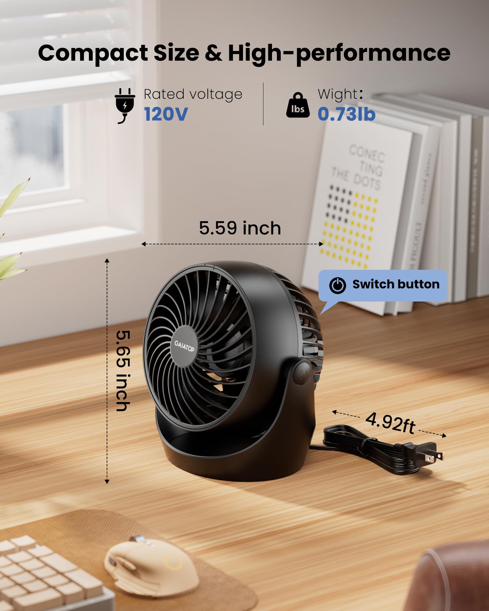 Foto 5 pulgar | Ventilador Gaiatop Portátil De 5 Pulgadas y 3 Velocidades - Venta Internacional