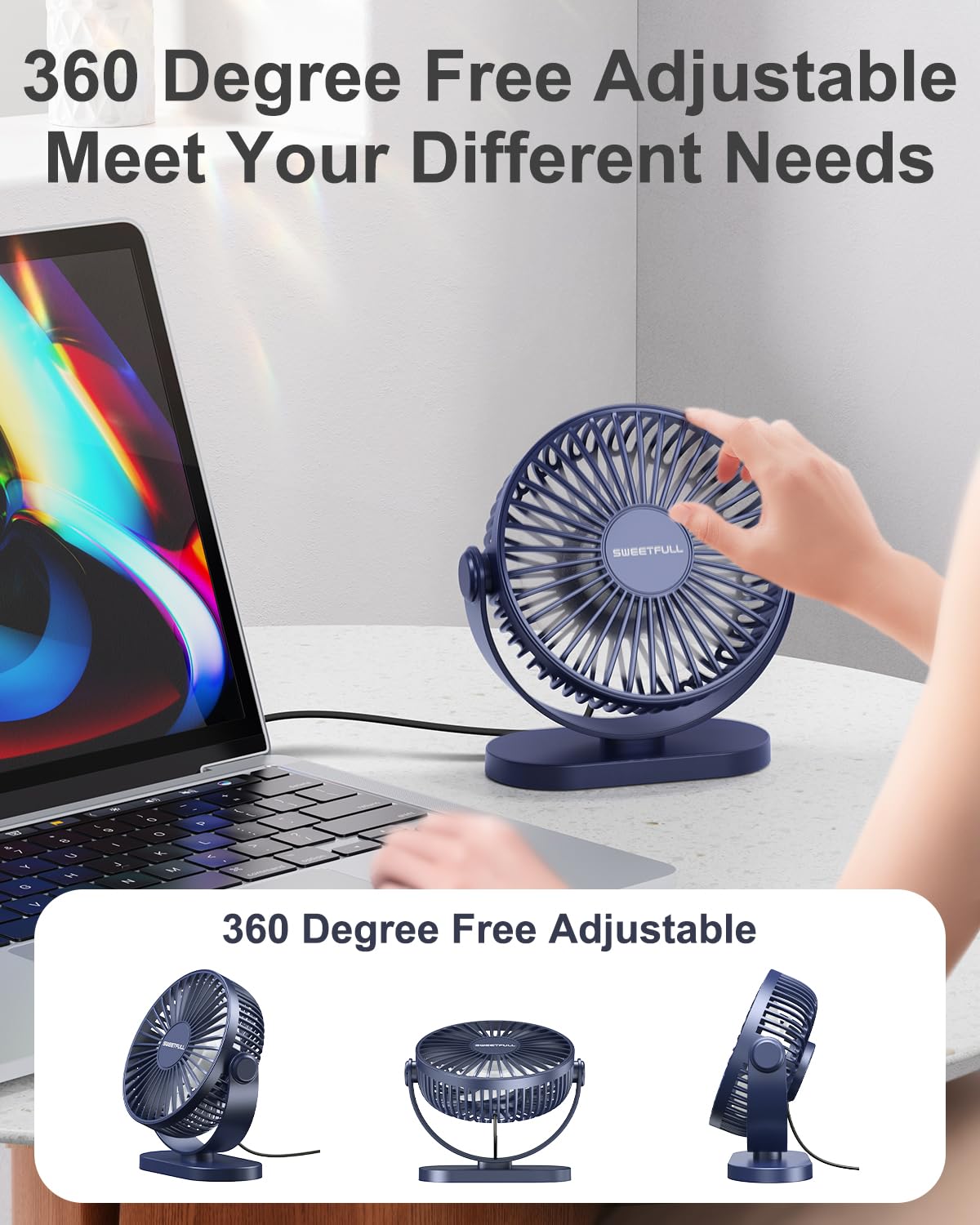 Foto 4 | Ventilador de Escritorio Sweetfull USB 3 Velocidades 12,7 cm - Venta Internacional