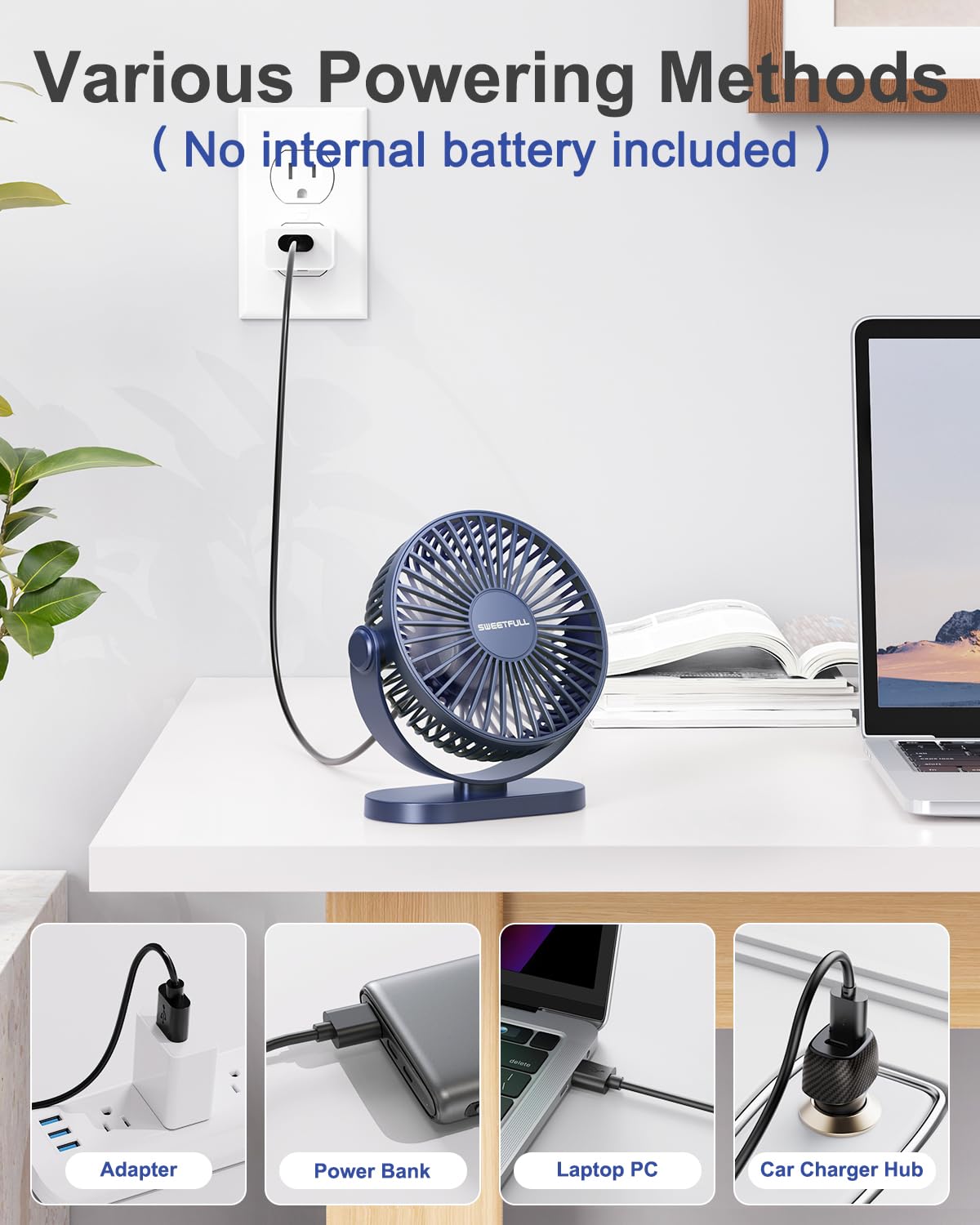 Foto 6 pulgar | Ventilador de Escritorio Sweetfull USB 3 Velocidades 12,7 cm - Venta Internacional