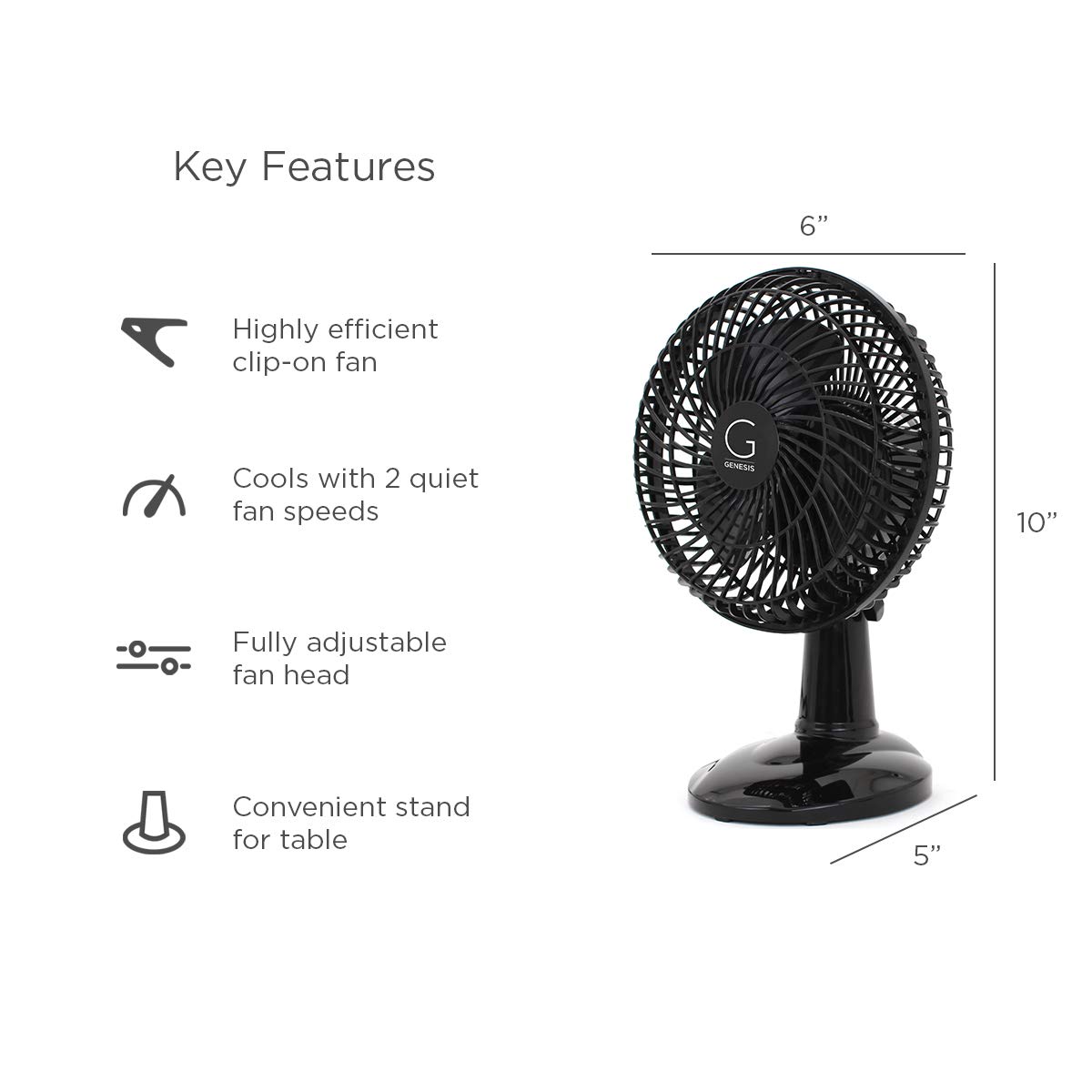 Foto 7 pulgar | Ventilador De Mesa Convertible Clip Genesis, 6 Pulgadas, Negro - Venta Internacional.