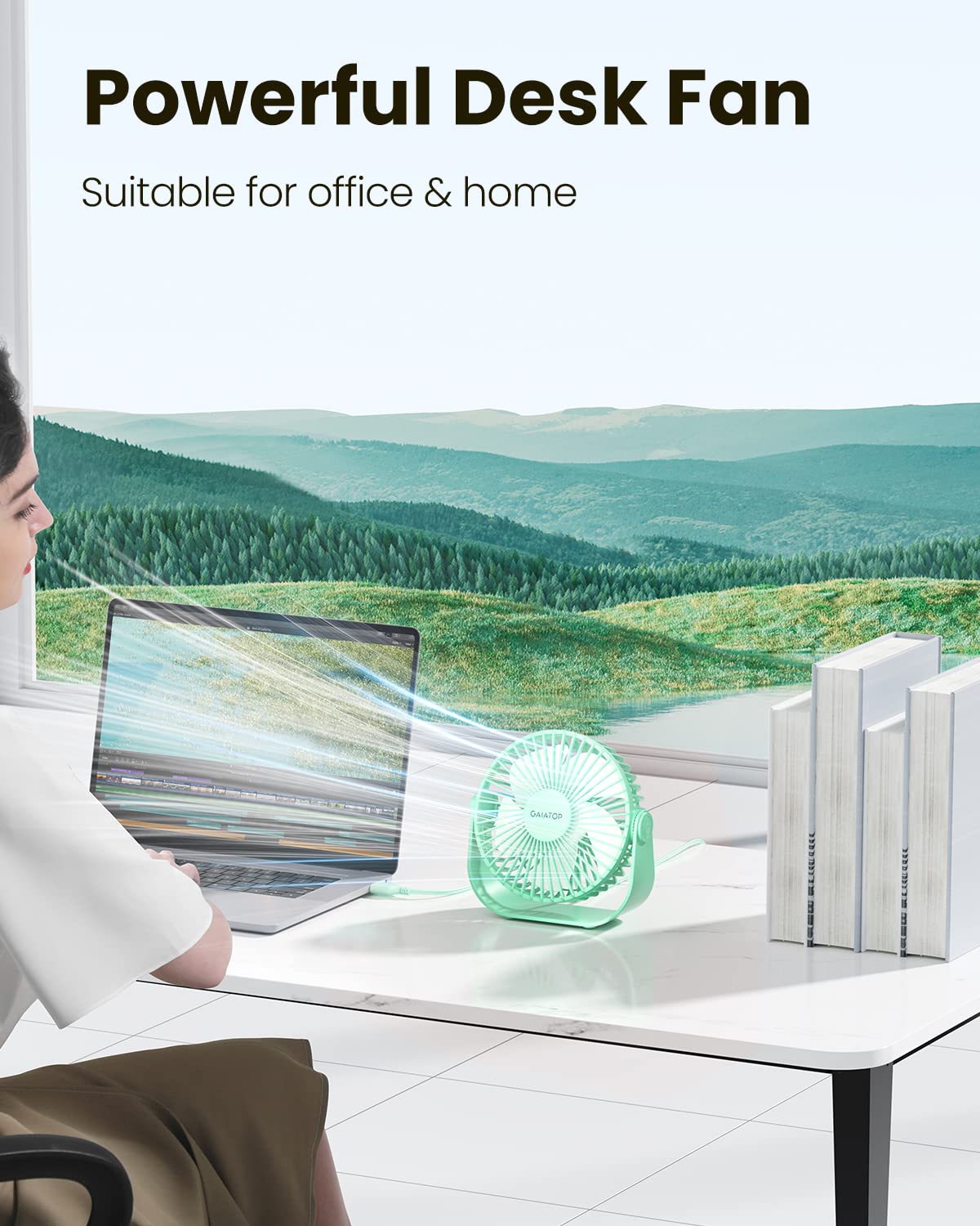 Foto 3 pulgar | Ventilador De Escritorio Gaiatop Usb Portátil De 3 Velocidades Con Fuerte Flujo De Aire Verde - Venta Internacional.