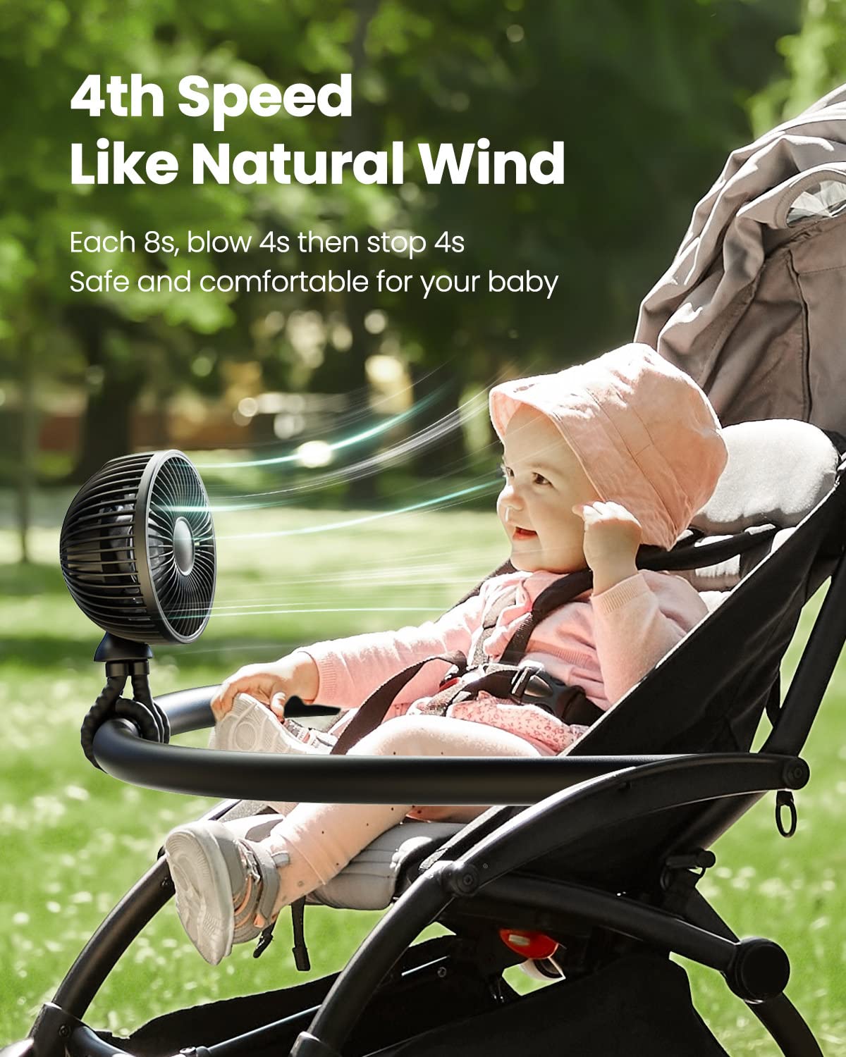 Foto 5 | Ventilador De Cochecito Gaiatop Portátil De 4000 Mah Con Luz De 4 Velocidades, Color Negro - Venta Internacional.