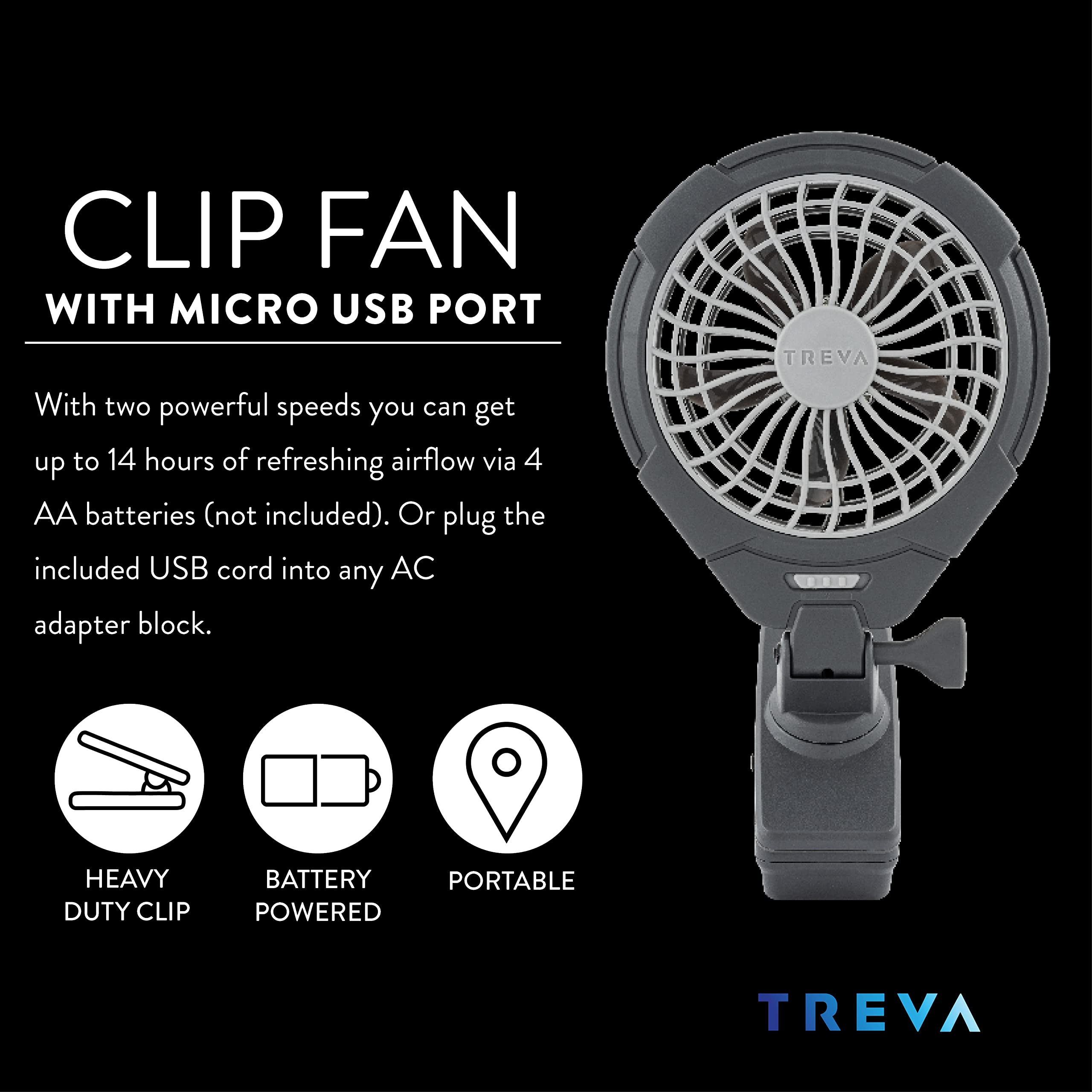 Foto 3 pulgar | Ventilador Con Clip O2cool Treva, Batería De 2 Velocidades Y Usb De 12,7 Cm, Color Gris - Venta Internacional.