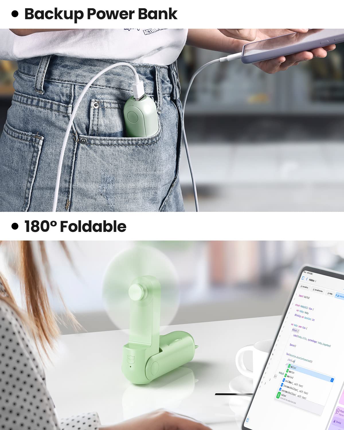 Foto 4 pulgar | Ventilador De Mano Gaiatop Portátil Plegable Con Batería De 2000 Mah - Venta Internacional.