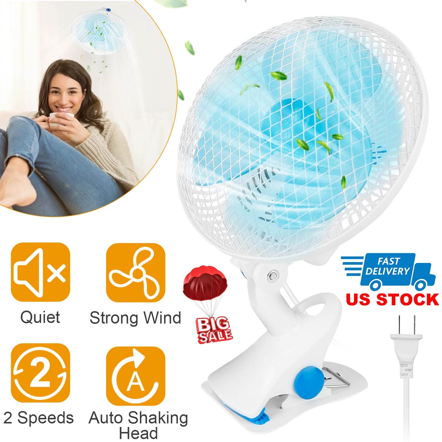 Foto 4 | Ventilador Con Clip Kocaso Oscilante 8.6 Portátil Y Silencioso Con 2 Velocidades - Venta Internacional.
