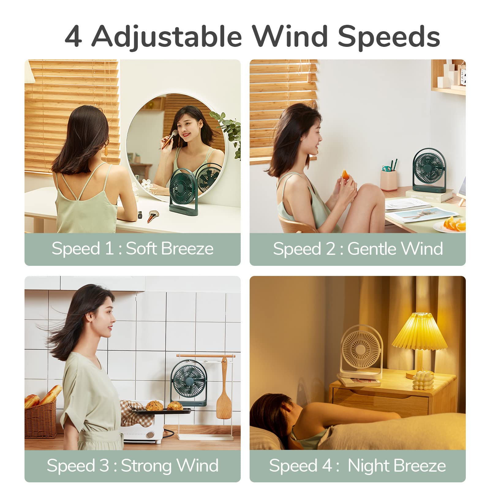 Foto 5 | Ventilador De Escritorio Jisulife, Batería Portátil Pequeña De 4000 Mah, Color Verde - Venta Internacional.
