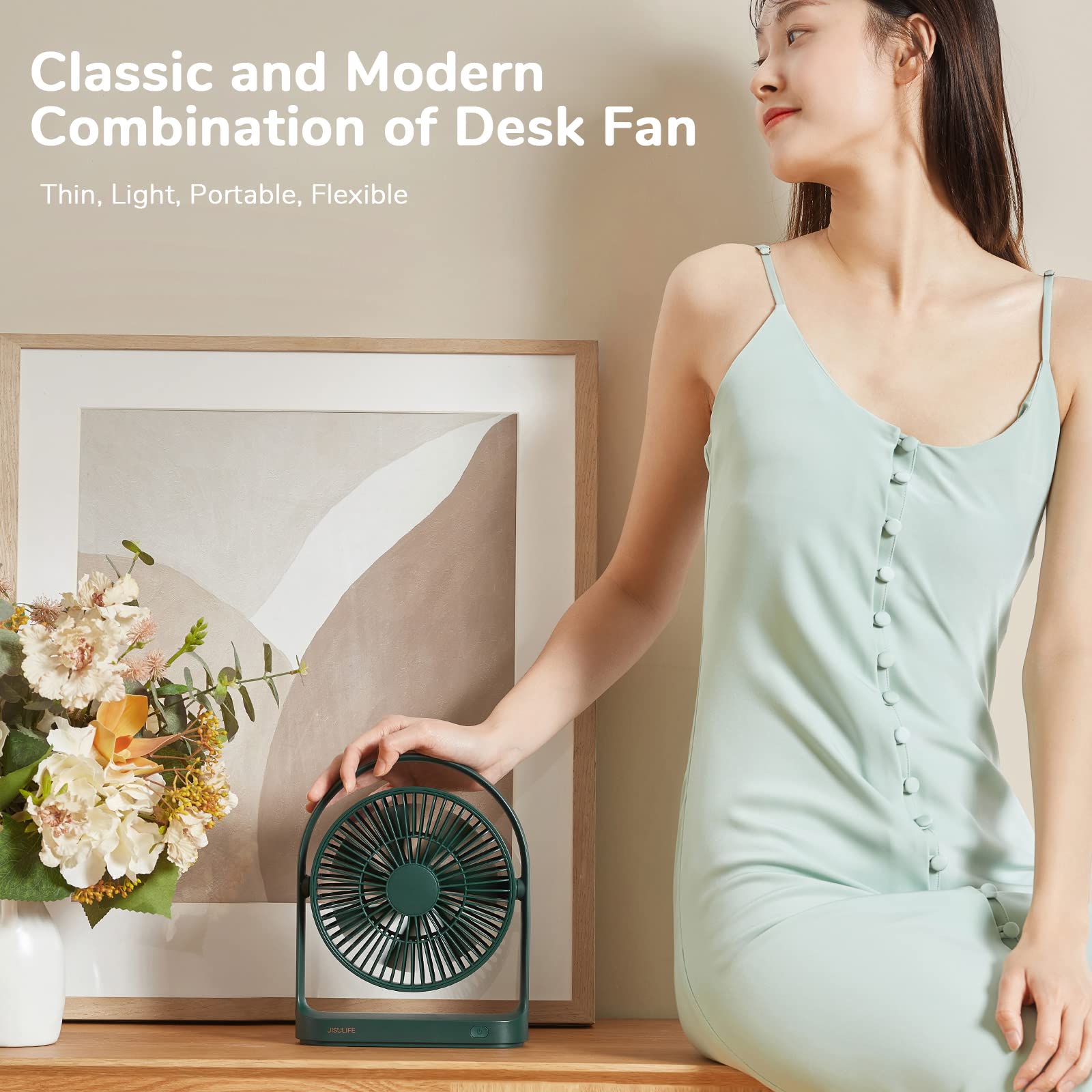 Foto 6 | Ventilador De Escritorio Jisulife, Batería Portátil Pequeña De 4000 Mah, Color Verde - Venta Internacional.