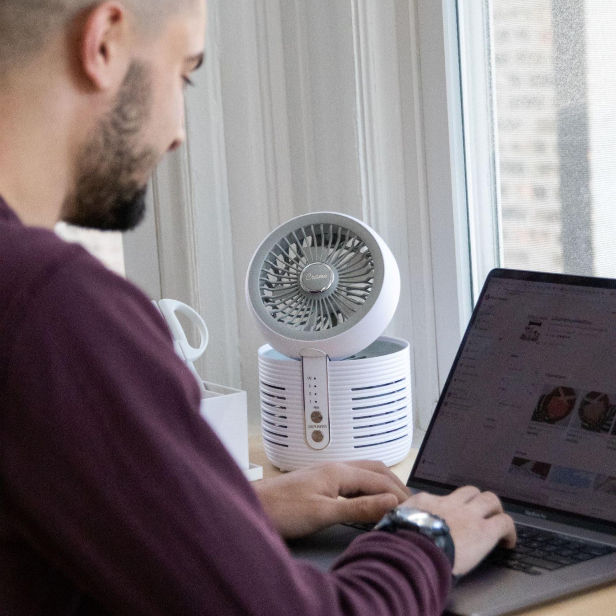 Foto 5 | Purificador de Aire con Ventilador de Escritorio Crane 2 en 1 Blanco - Venta Internacional
