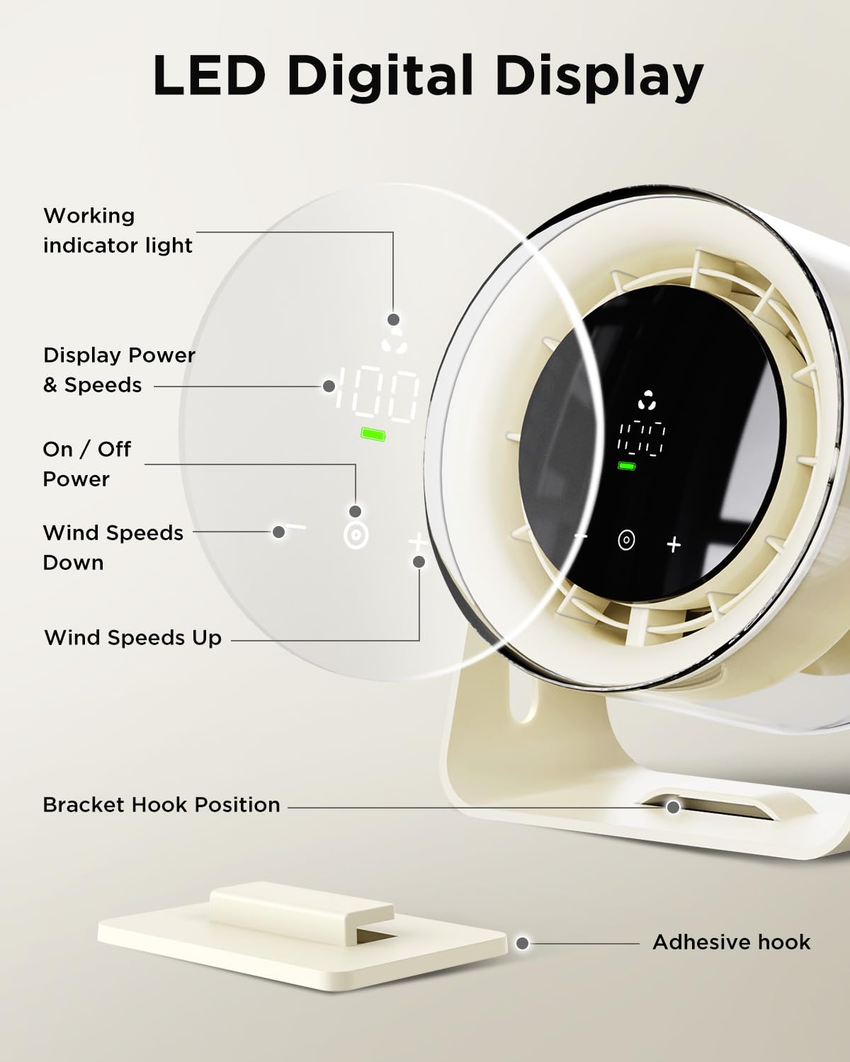 Foto 5 pulgar | Ventilador de Escritorio Easyacc Alimentado por Batería de 100 Velocidades con Pantalla - Venta Internacional