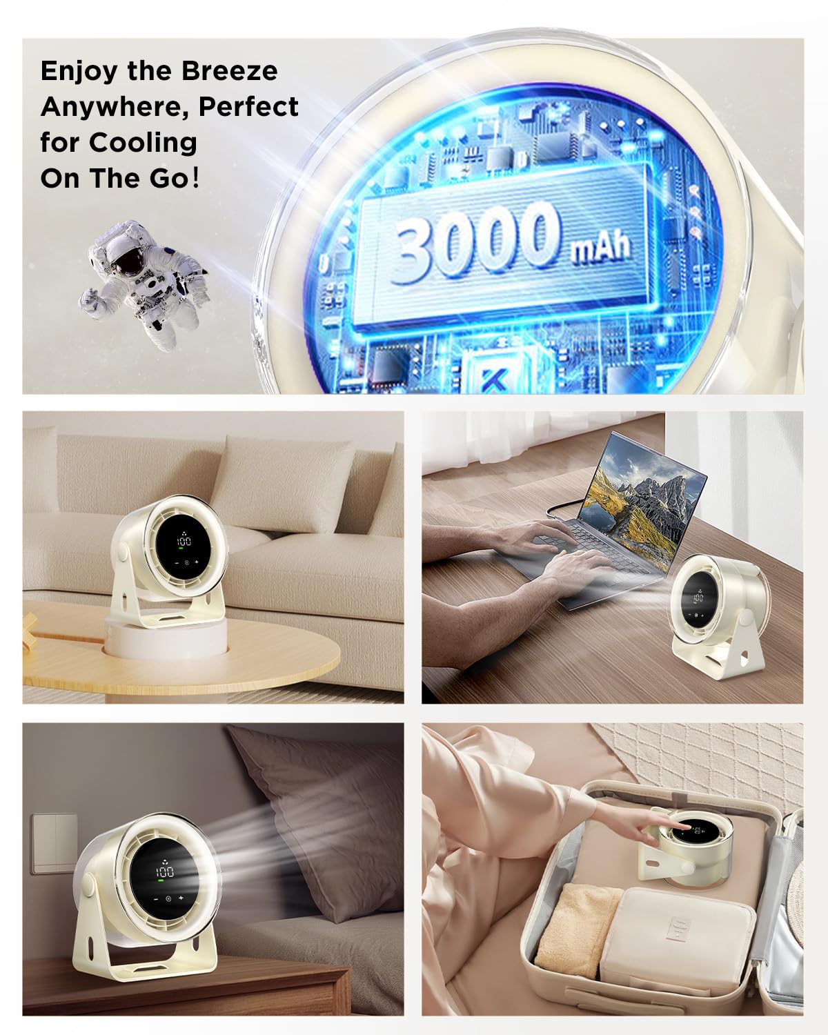 Foto 7 pulgar | Ventilador de Escritorio Easyacc Alimentado por Batería de 100 Velocidades con Pantalla - Venta Internacional