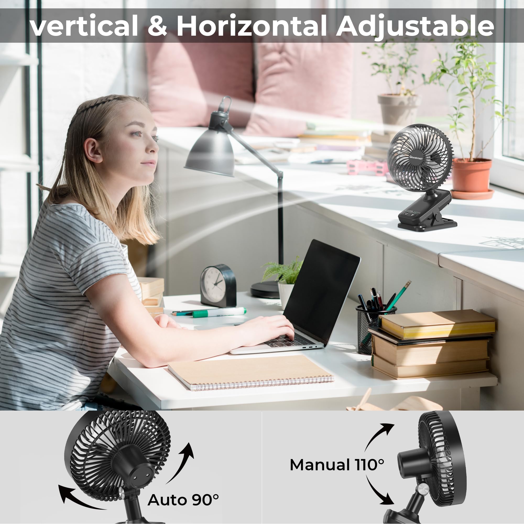 Foto 4 pulgar | Ventilador Con Clip Grandfast De 10000 Mah Con 42 Horas De Funcionamiento Y 4 Velocidades - Venta Internacional.
