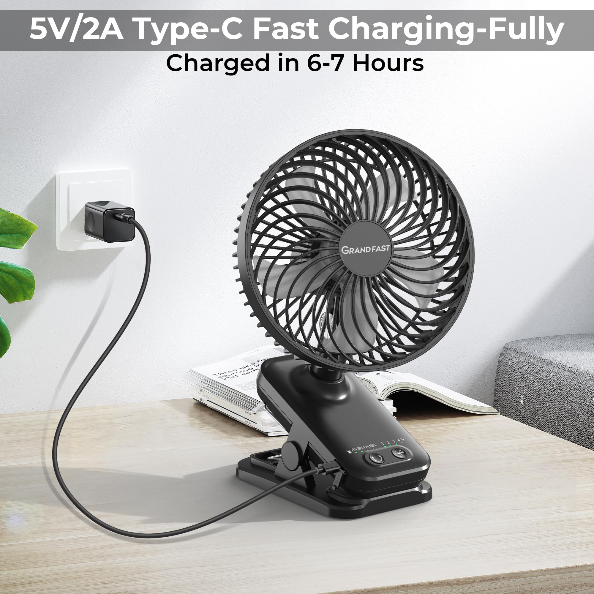 Foto 8 pulgar | Ventilador Con Clip Grandfast De 10000 Mah Con 42 Horas De Funcionamiento Y 4 Velocidades - Venta Internacional.