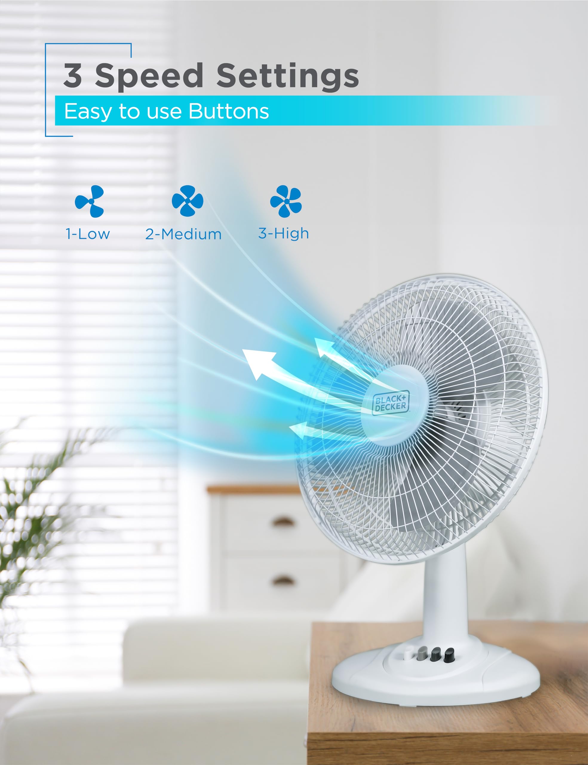 Foto 5 pulgar | Ventilador De Escritorio Black+decker De 12 Pulgadas Con 3 Ajustes De Velocidad, Blanco - Venta Internacional.