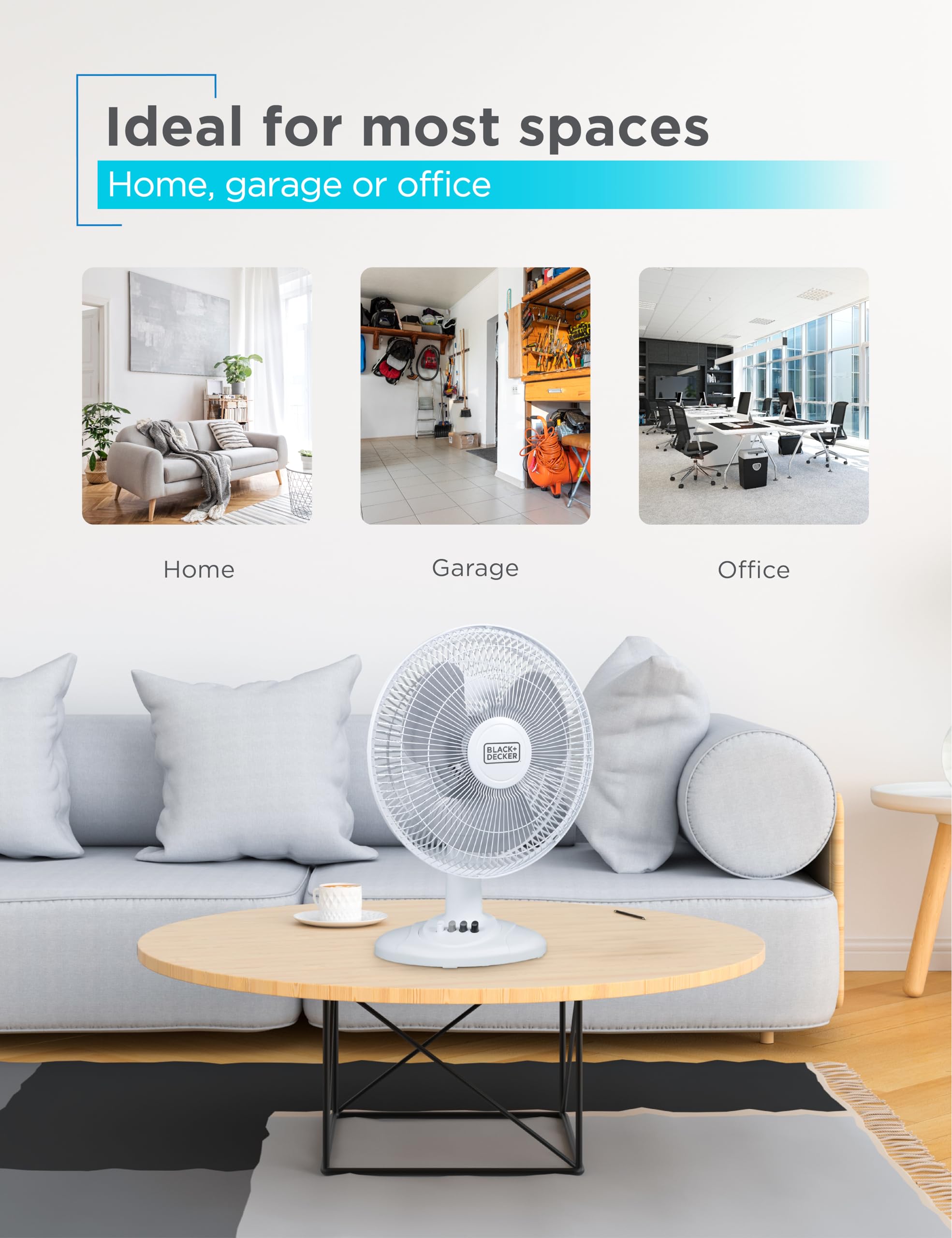 Foto 6 | Ventilador De Escritorio Black+decker De 12 Pulgadas Con 3 Ajustes De Velocidad, Blanco - Venta Internacional.