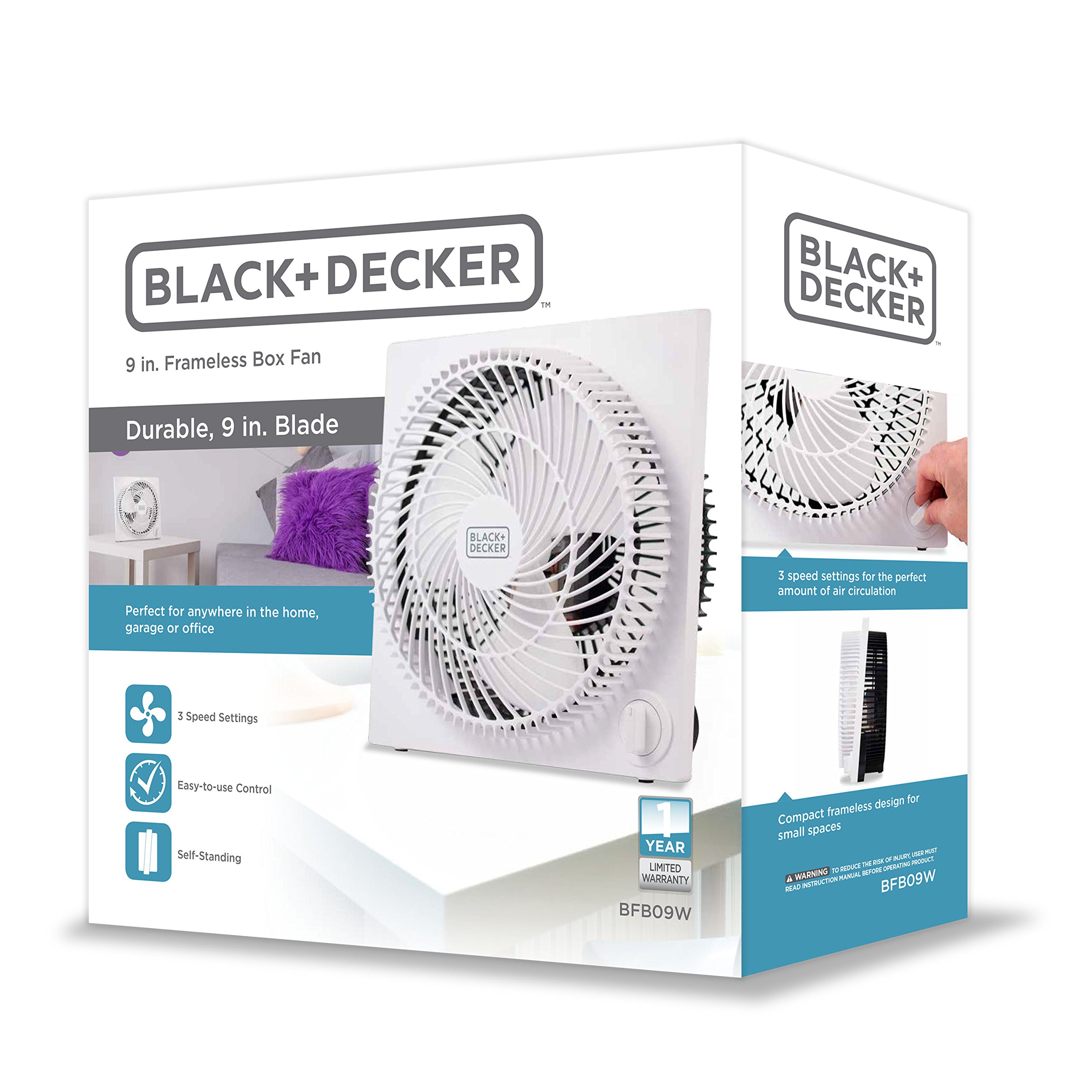 Foto 7 | Ventilador De Caja Black + Decker Portátil De 23 Cm Con 3 Ajustes De Velocidad, Color Blanco - Venta Internacional.