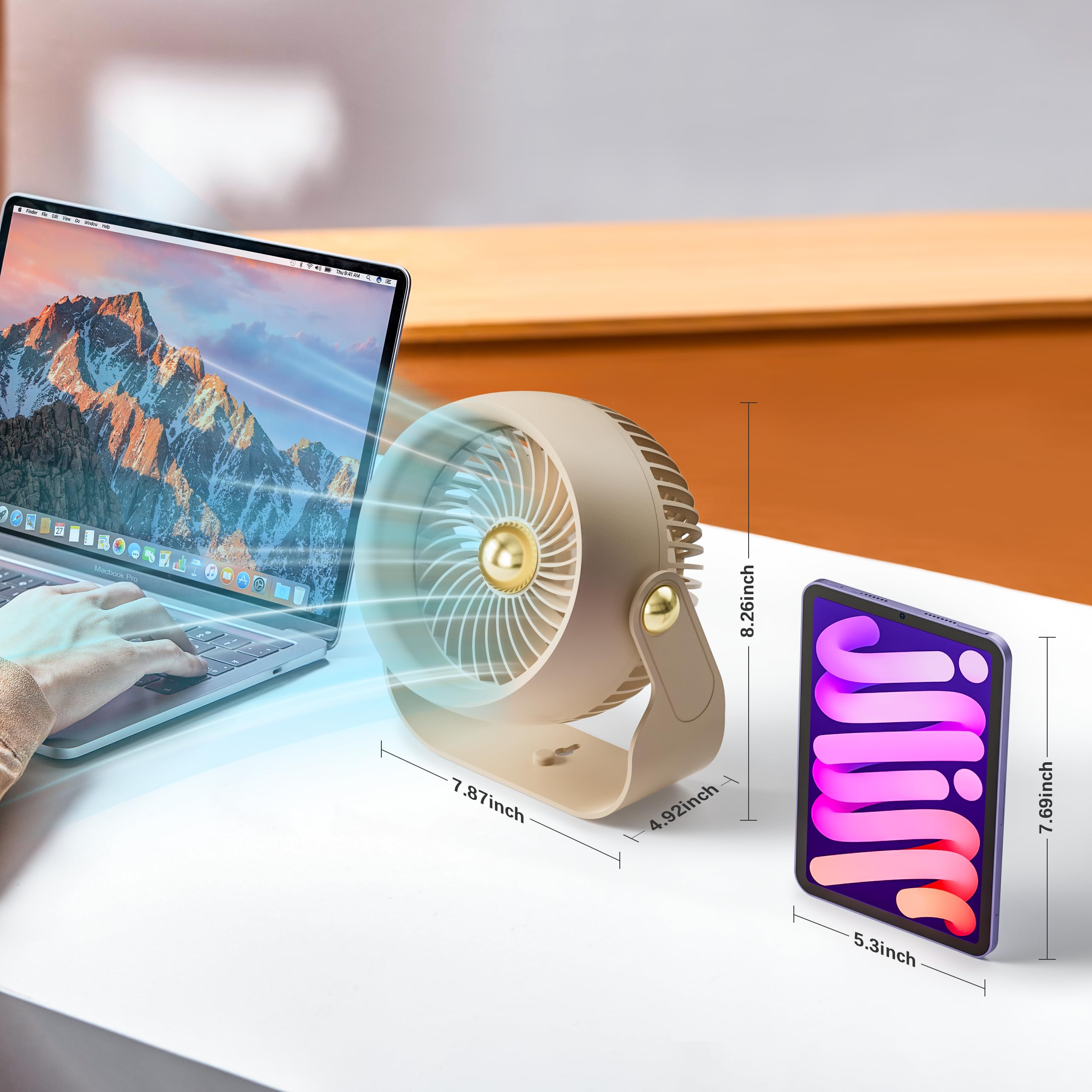 Foto 6 | Ventilador De Escritorio Con Circulación De Aire Civpower Recargable De 6000 Mah, Color Beige - Venta Internacional.