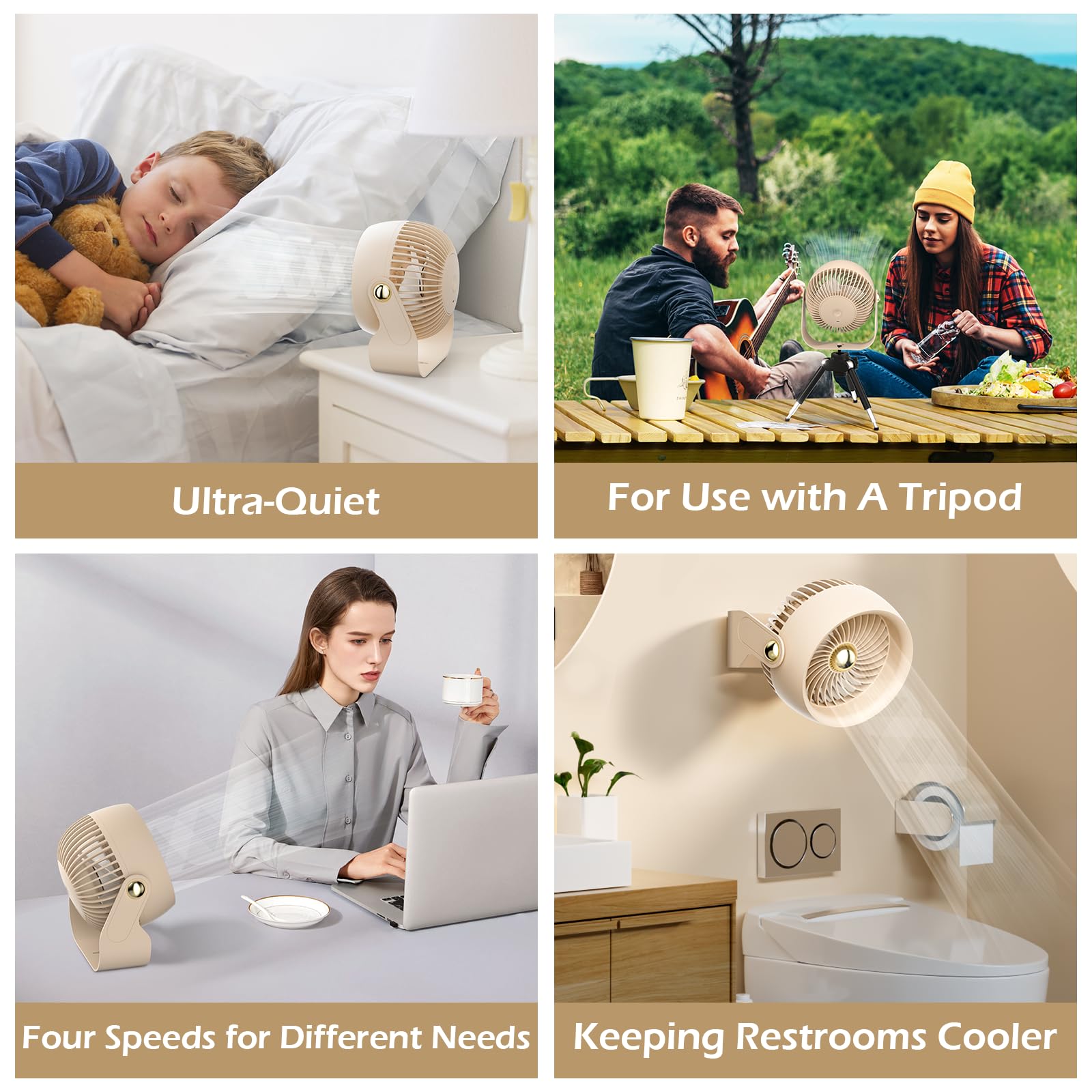 Foto 8 pulgar | Ventilador De Escritorio Con Circulación De Aire Civpower Recargable De 6000 Mah, Color Beige - Venta Internacional.