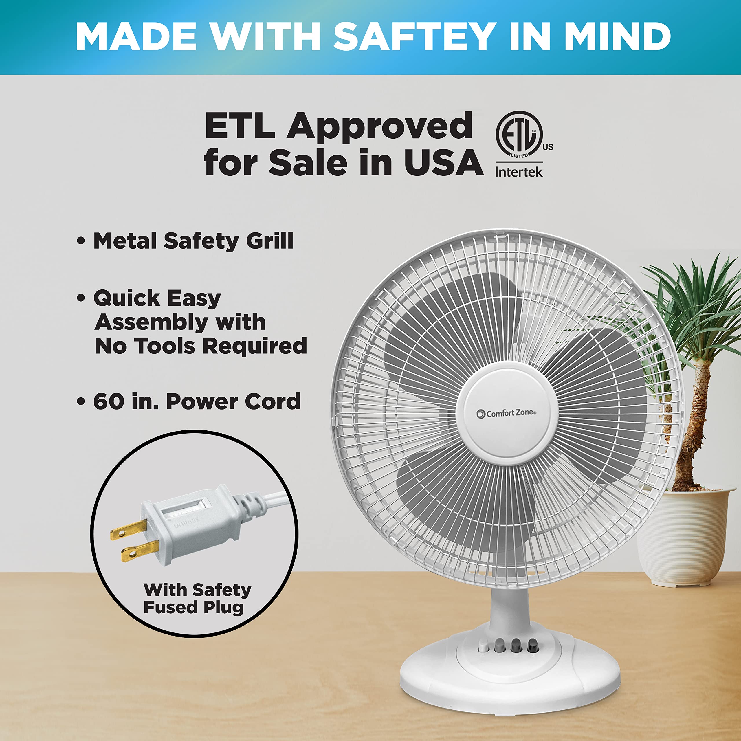 Foto 4 | Ventilador de Mesa Comfort Zone Cz121wt 30 Cm Oscilante De 3 Velocidades - Venta Internacional