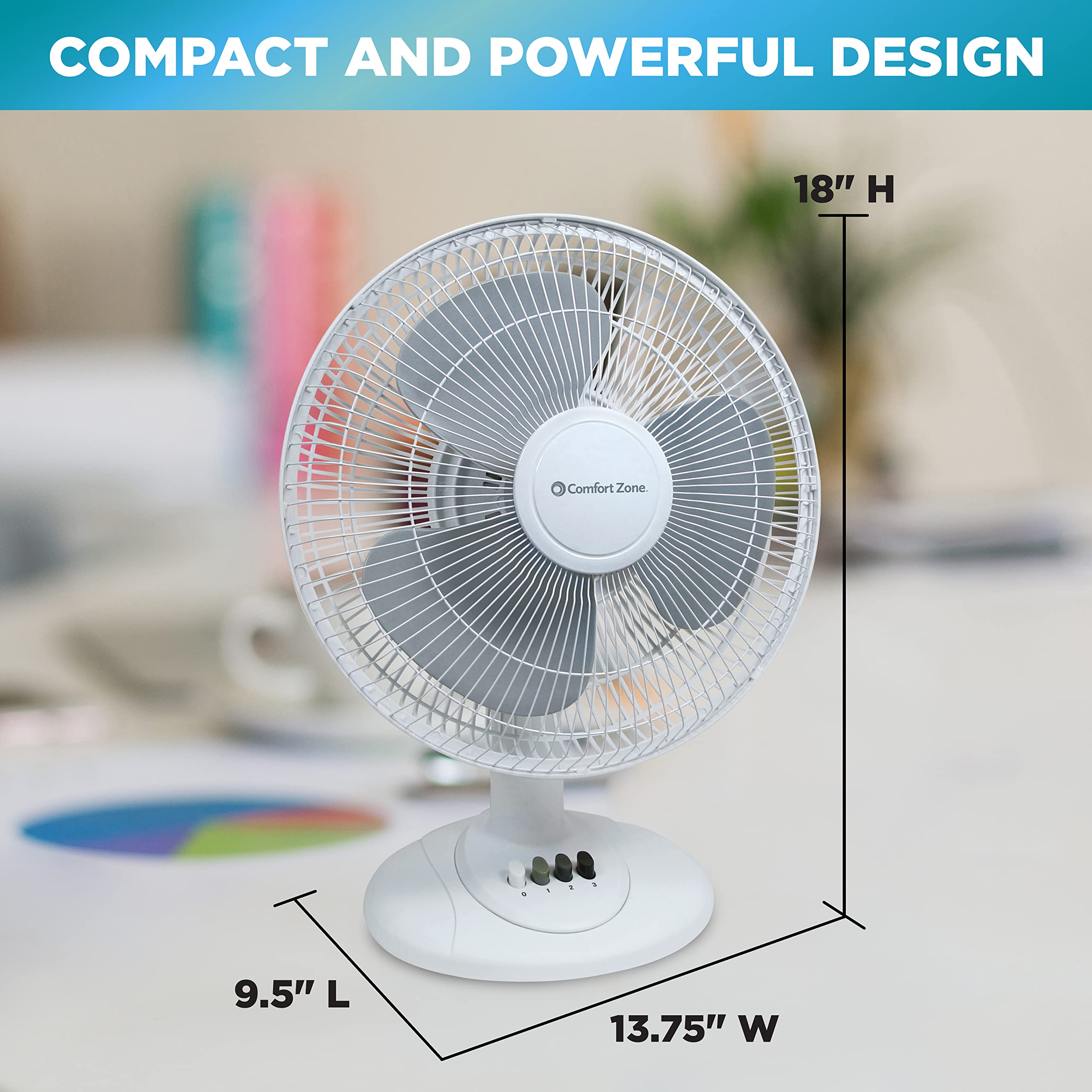 Foto 5 | Ventilador de Mesa Comfort Zone Cz121wt 30 Cm Oscilante De 3 Velocidades - Venta Internacional