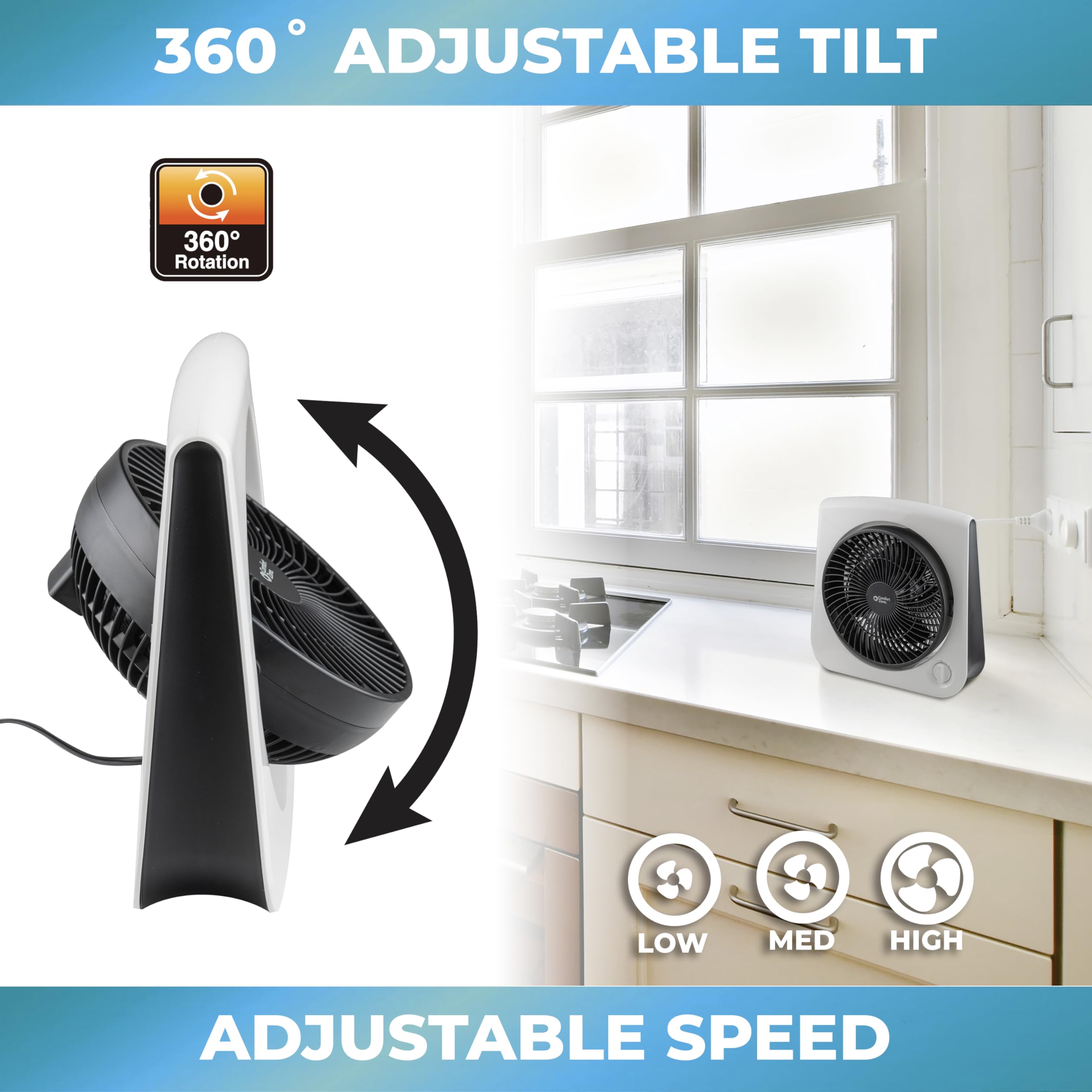 Foto 4 pulgar | Ventilador de Mesa Comfort Zone Turbo 25 Cm 3 Velocidades Blanco - Venta Internacional