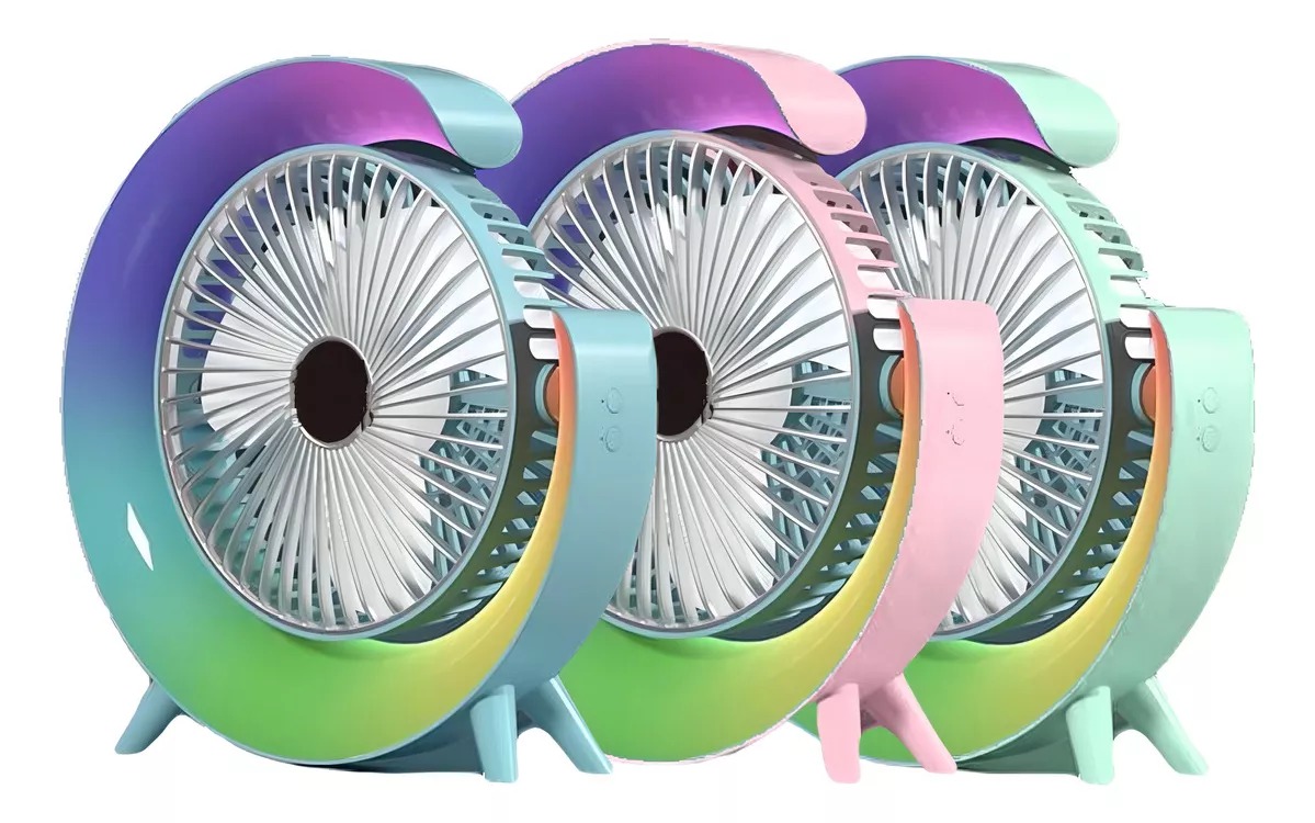 Paquete 2x1 Ventilador De Mesa Con Lámpara Rgb Portátil Potente Estructura 23 Cm