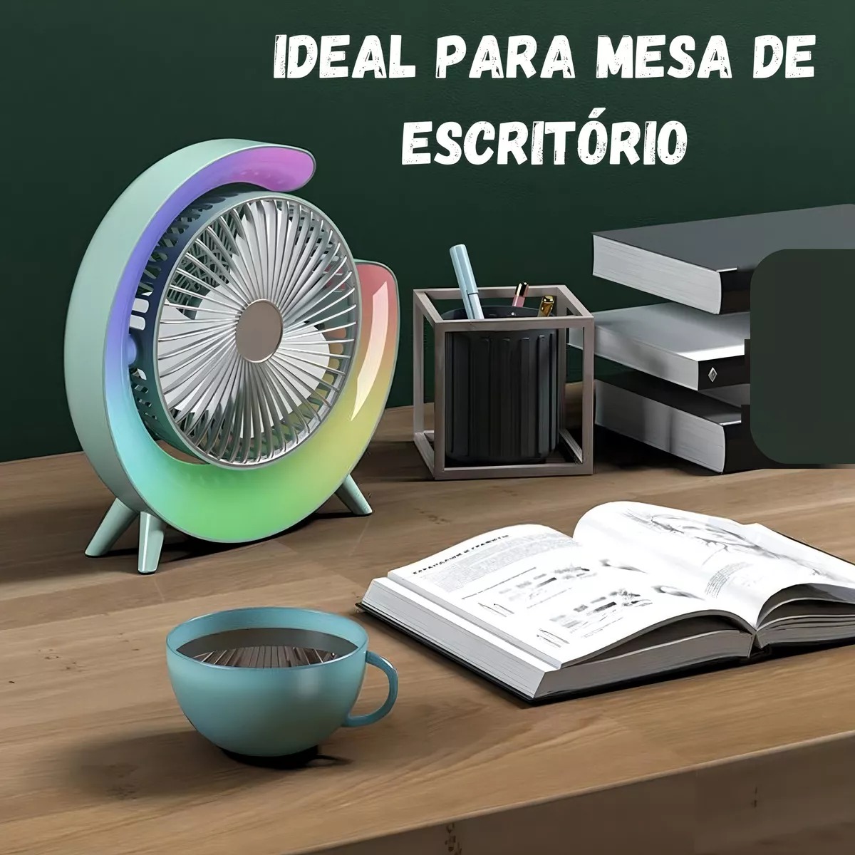 Foto 4 | Paquete 2x1 Ventilador De Mesa Con Lámpara Rgb Portátil Potente Estructura 23 Cm
