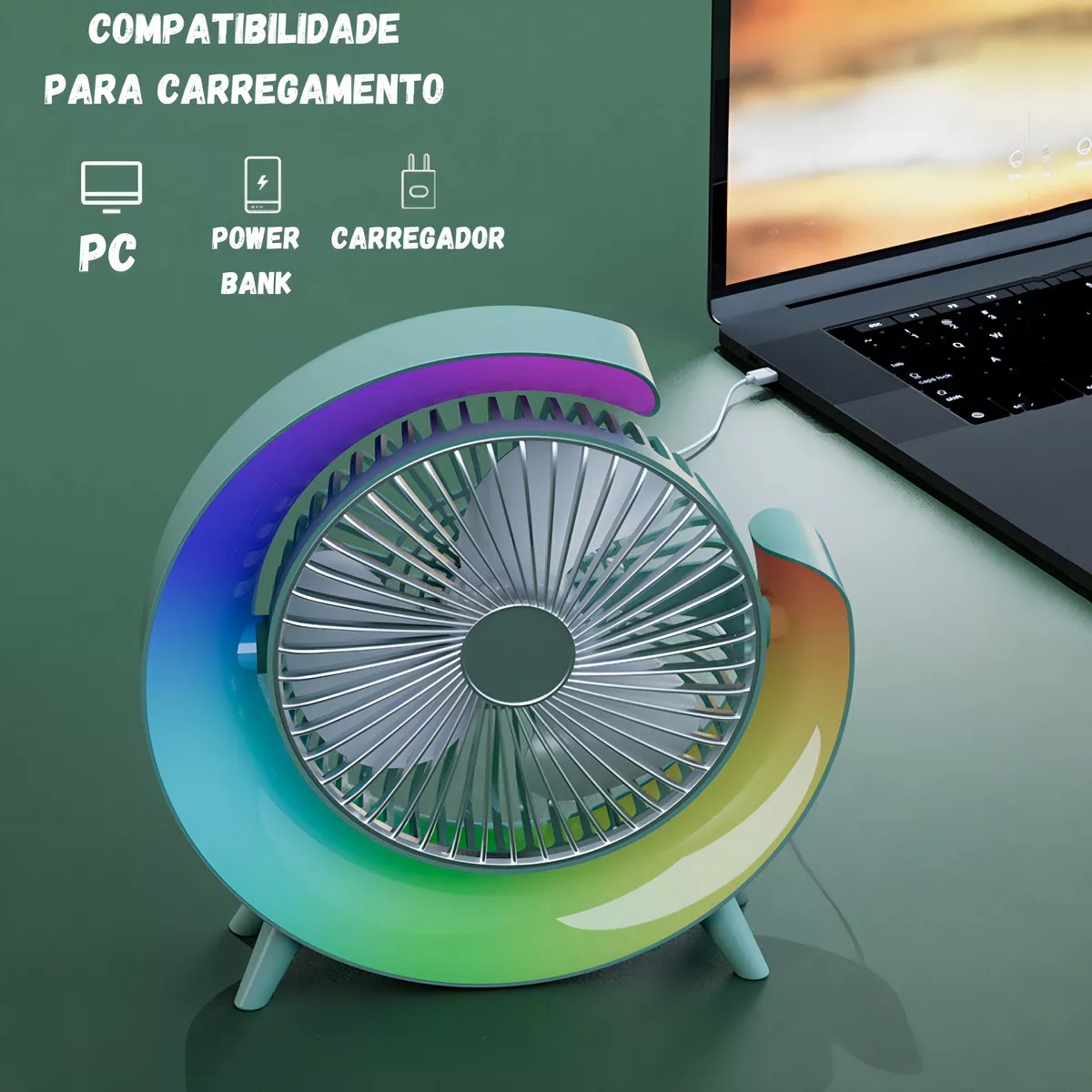 Foto 5 | Paquete 2x1 Ventilador De Mesa Con Lámpara Rgb Portátil Potente Estructura 23 Cm