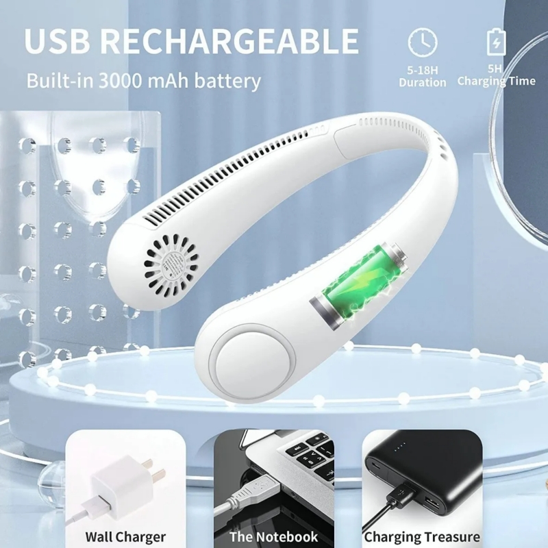 Foto 3 pulgar | Ventilador De Cuello Recargable Usb, Silencioso, Portátil, Batería De 3000 Mah - Venta Internacional.
