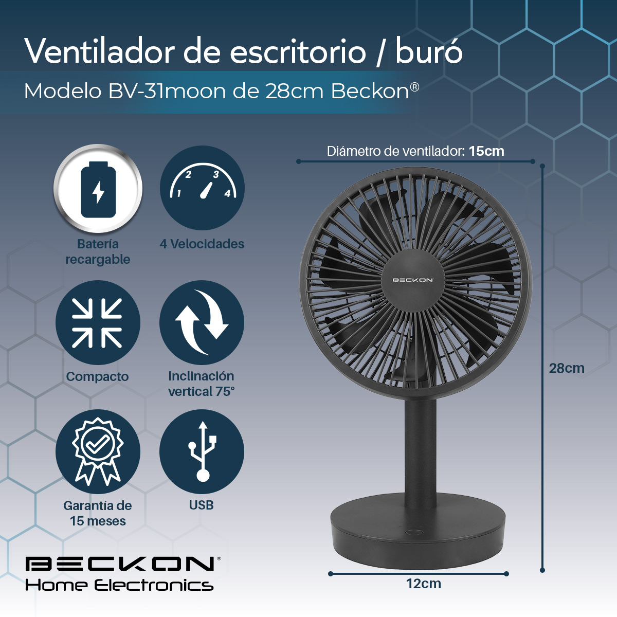 Foto 3 pulgar | Ventilador de Escritorio Moon con Cable Usb Silencioso