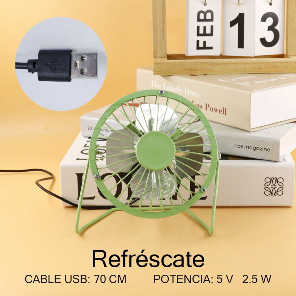 Foto 3 | Ventilador De Escritorio Mini Metálico Usb Portátil Oficina Color Verde