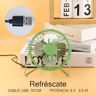 Foto 3 | Ventilador De Escritorio Mini Metálico Usb Portátil Oficina Color Verde