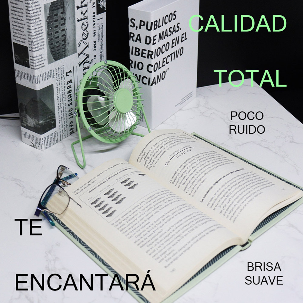 Foto 5 pulgar | Ventilador De Escritorio Mini Metálico Usb Portátil Oficina Color Verde