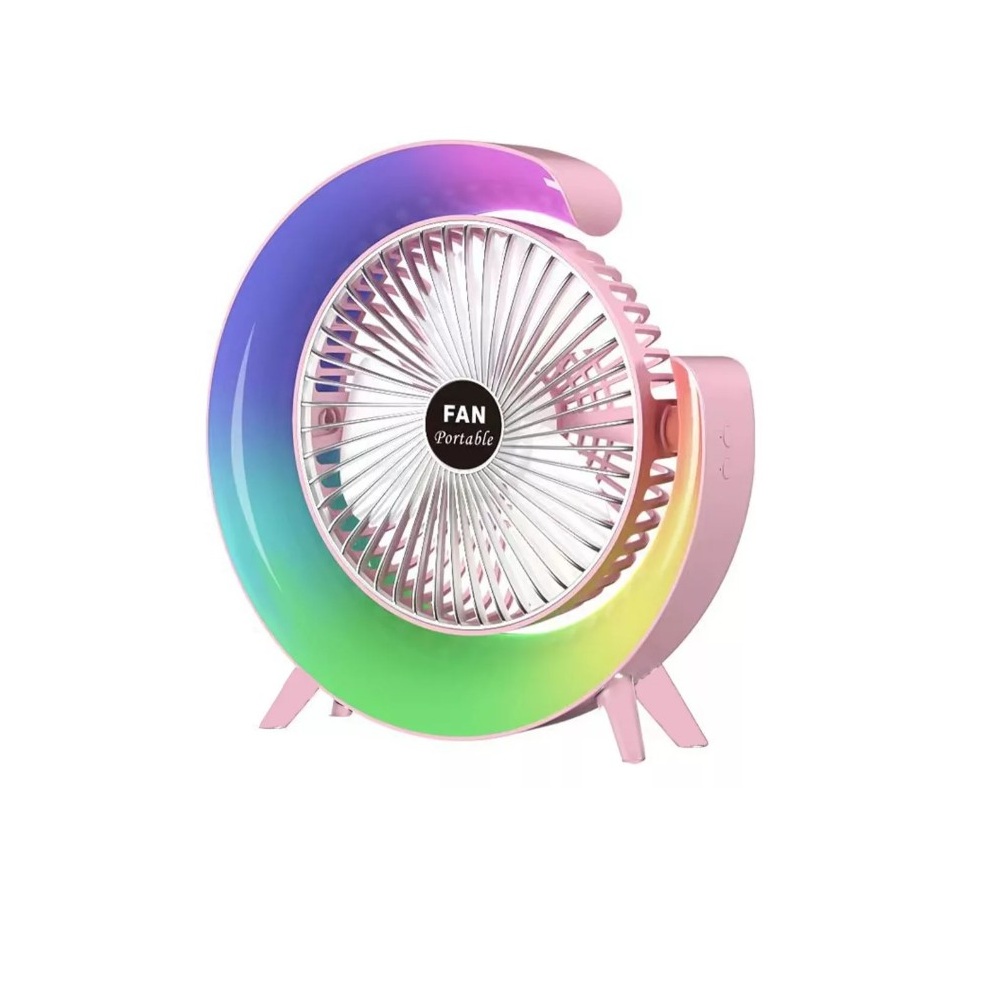 Foto 1 | 7 Colores 3 De Velocidad Recargable Lámpara Mini Ventilador Estructura Rosa Aspas Blanco Diámetro 6 Material