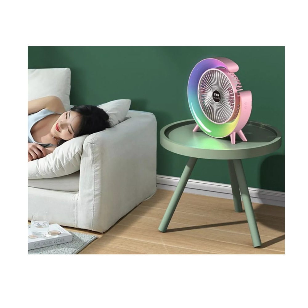 Foto 6 | 7 Colores 3 De Velocidad Recargable Lámpara Mini Ventilador Estructura Rosa Aspas Blanco Diámetro 6 Material